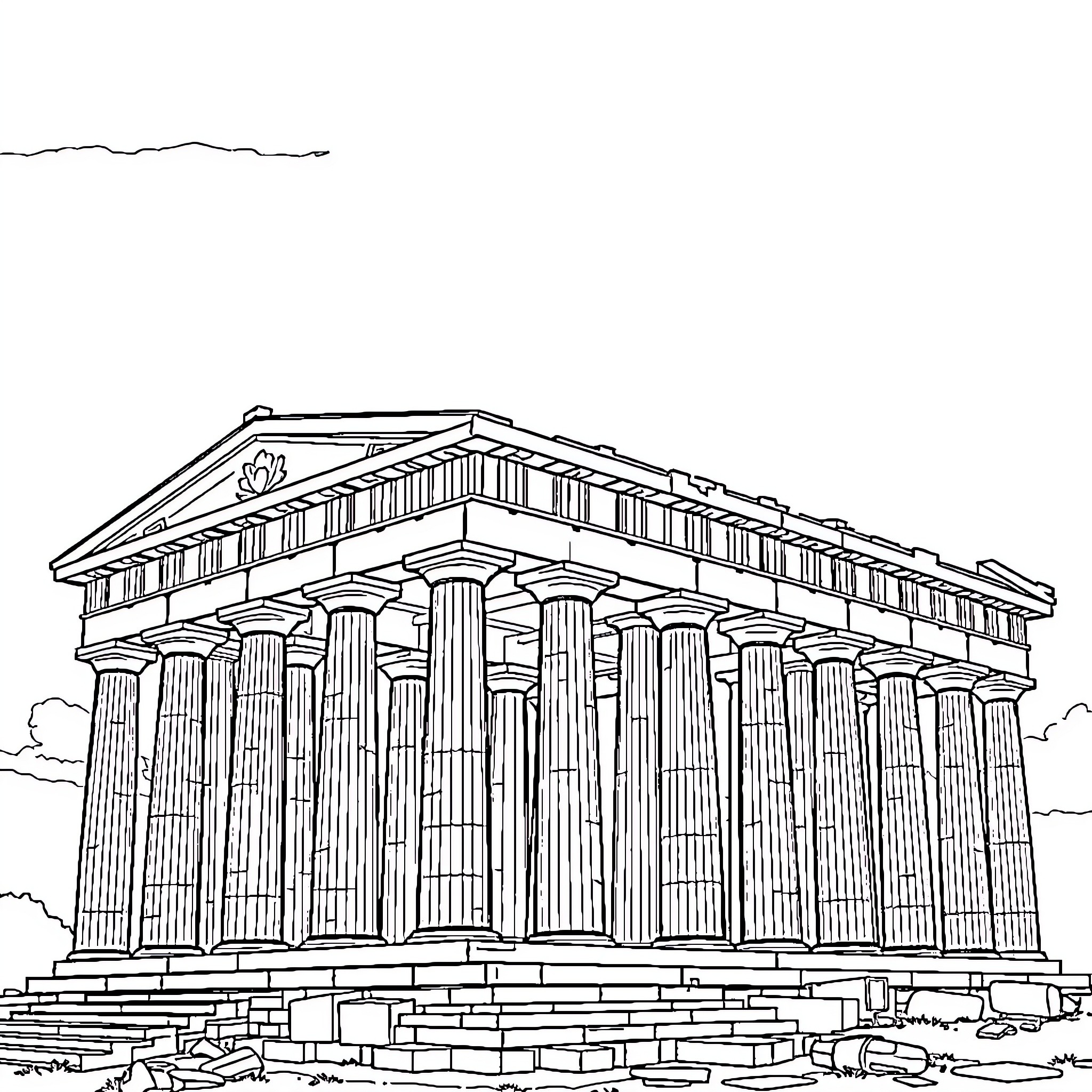 Parthenon architectural structure with columns Coloring Page (free black-and-white line drawing printable PDF for all, from beginners to advanced learners, including children, teens, adults, and seniors)