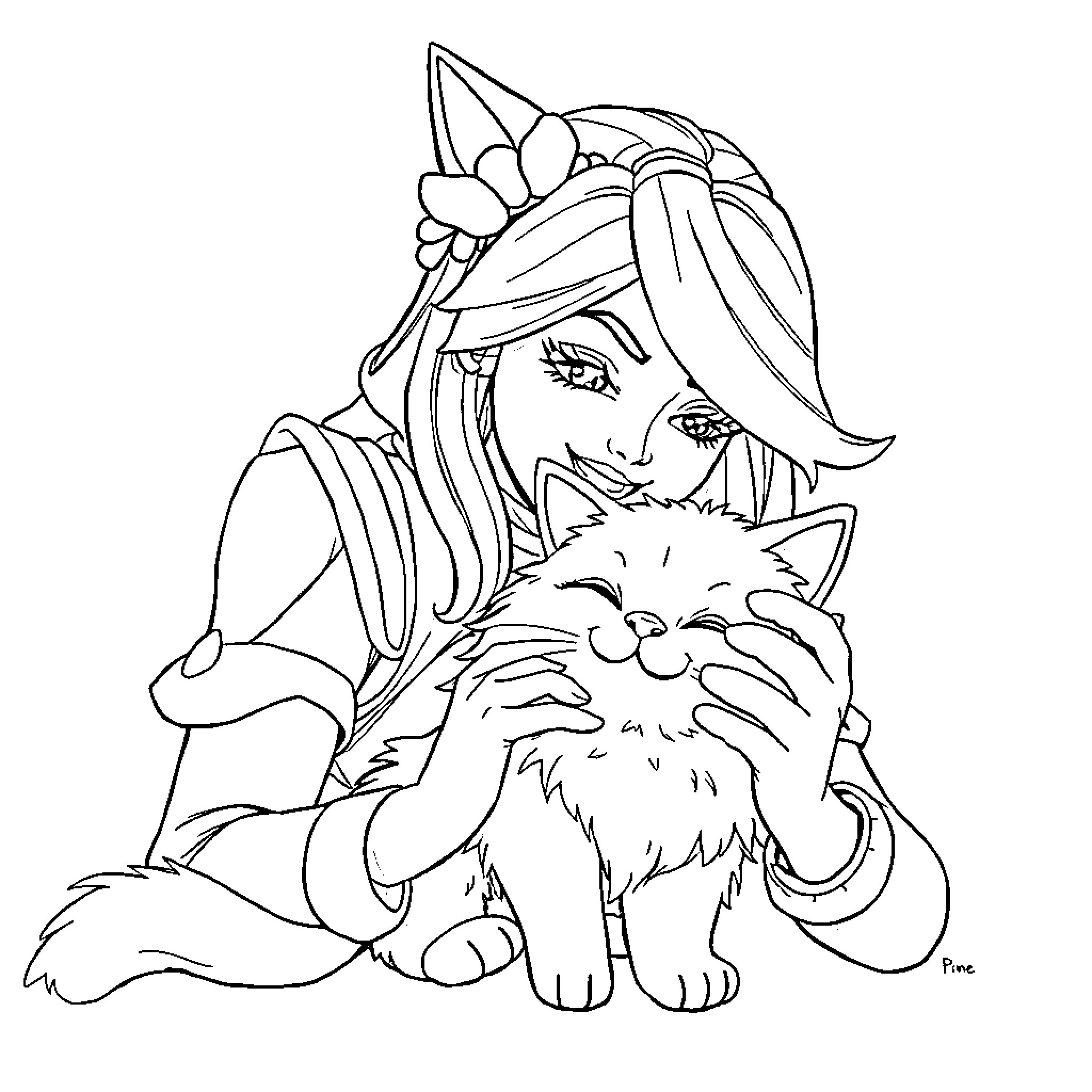 Juno's Whimsical Adventure with Playful Companion Coloring Page (free black-and-white line drawing printable PDF for all, from beginners to advanced learners, including children, teens, adults, and seniors)