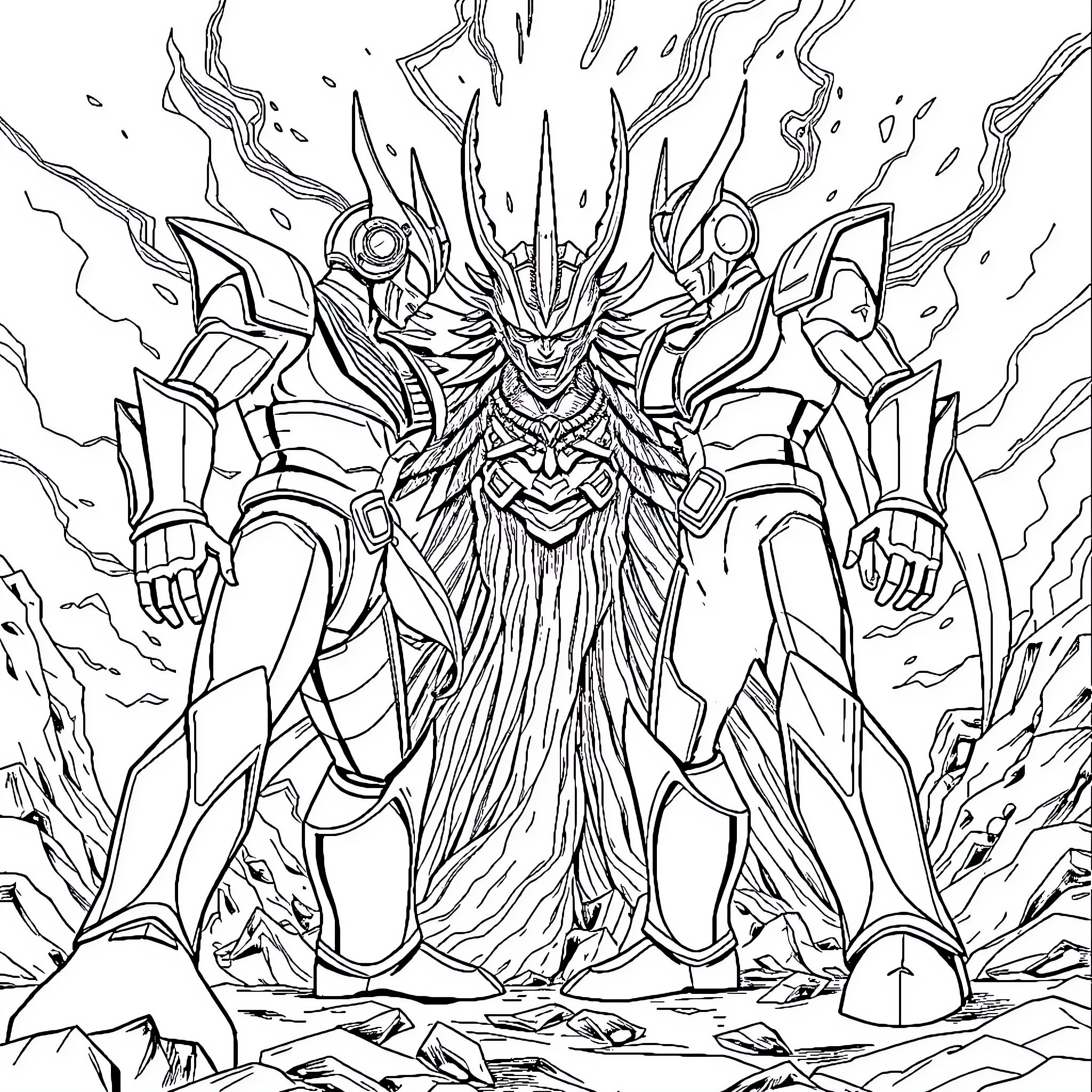 Ultraman Unleashes Mighty Powers in Epic Battle Coloring Page (free black-and-white line drawing printable PDF for all, from beginners to advanced learners, including children, teens, adults, and seniors)