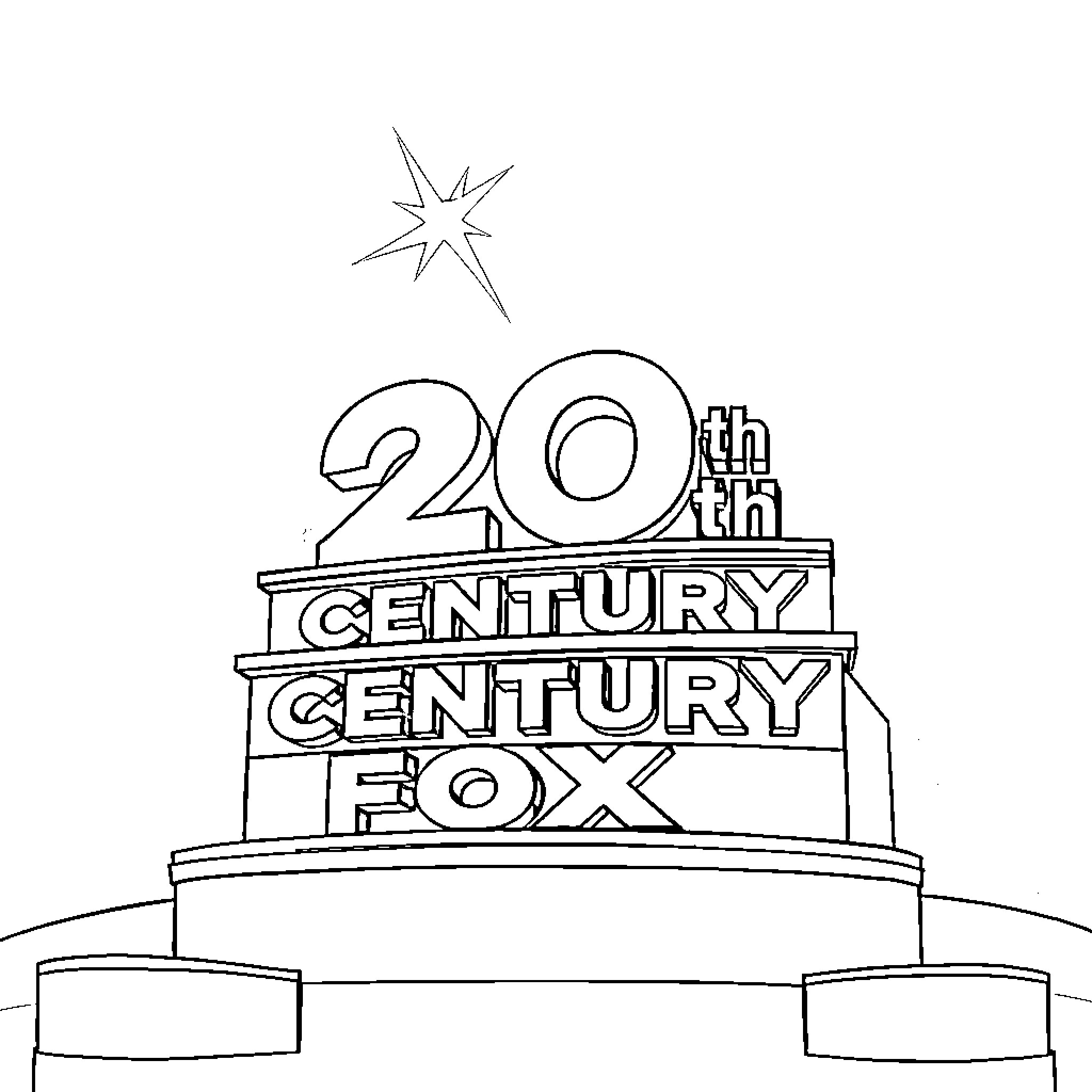Fox Entertainment Studio Logo Coloring Page (free black-and-white line drawing printable PDF for all, from beginners to advanced learners, including children, teens, adults, and seniors)