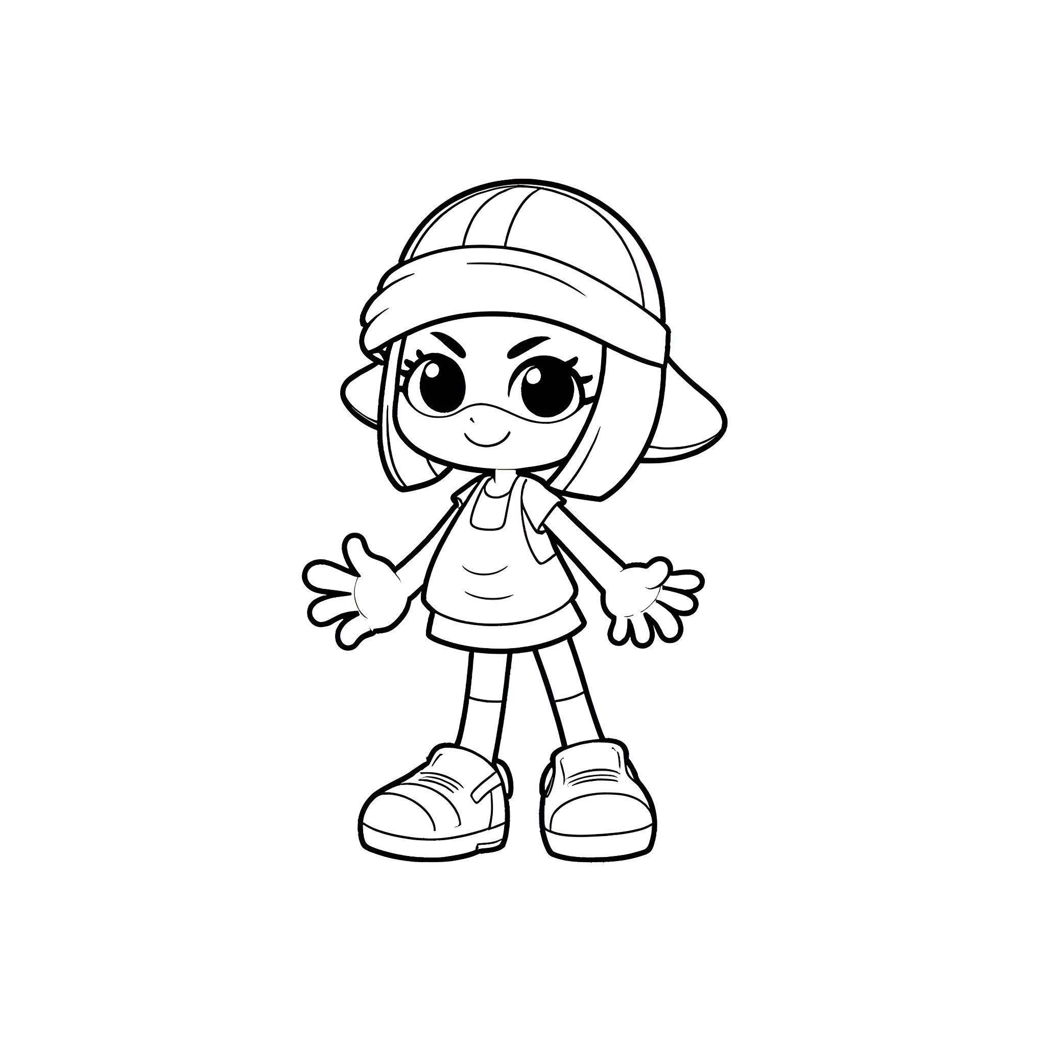 Splatoon Character in Casual Outfit with Friendly Expression Coloring Page (free black-and-white line drawing printable PDF for all, from beginners to advanced learners, including children, teens, adults, and seniors)