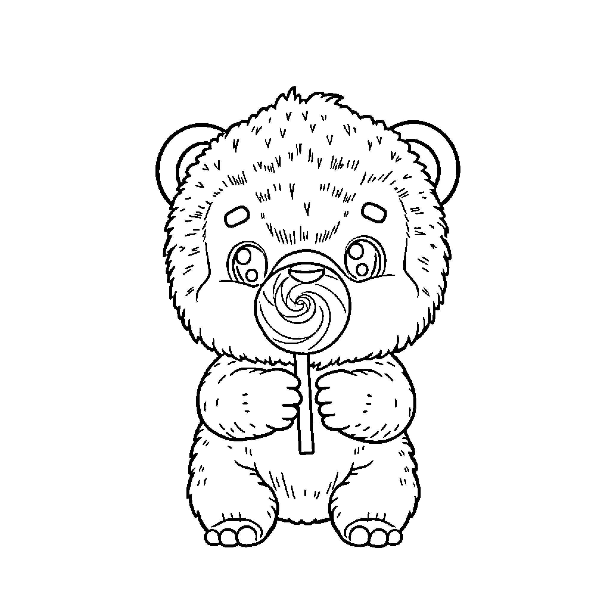 Labubu Hugging Lollipop with Adorable Expression Coloring Page (free black-and-white line drawing printable PDF for all, from beginners to advanced learners, including children, teens, adults, and seniors)