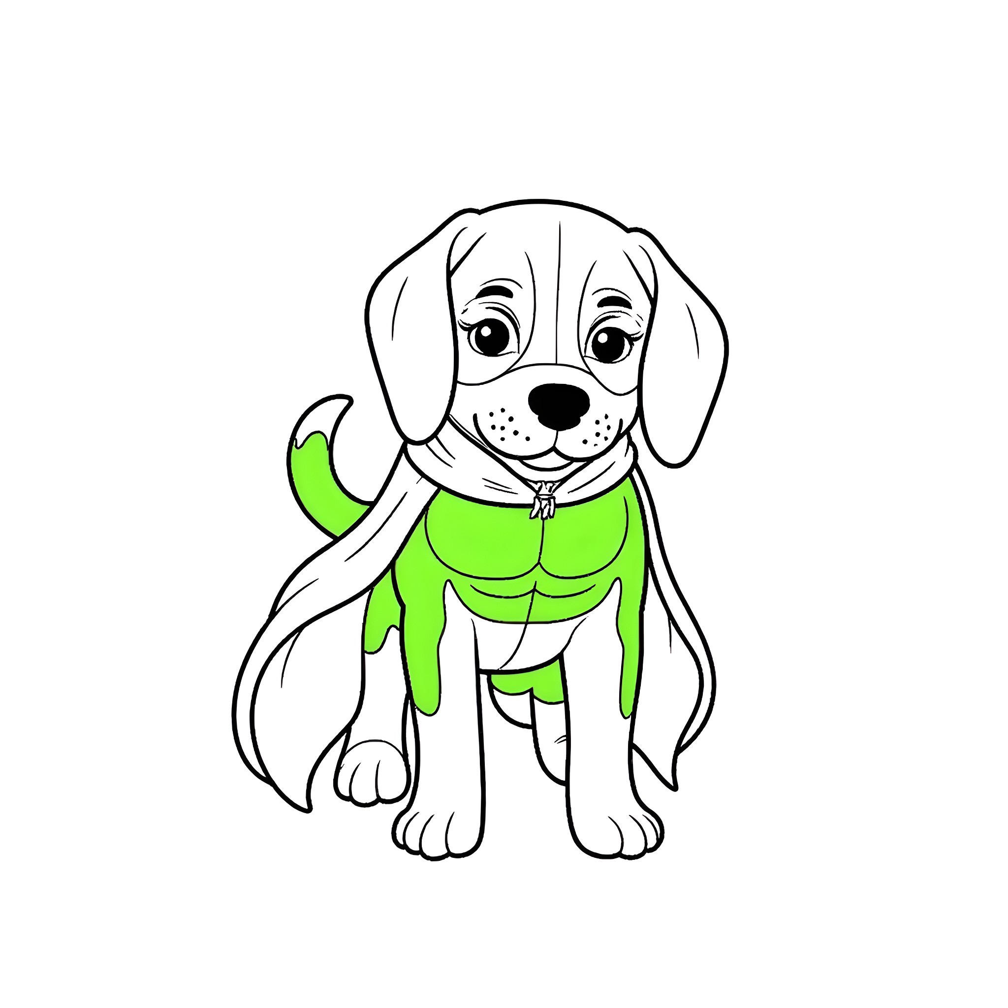 Beagle pup wearing a green collar Coloring Page (free black-and-white line drawing printable PDF for all, from beginners to advanced learners, including children, teens, adults, and seniors)