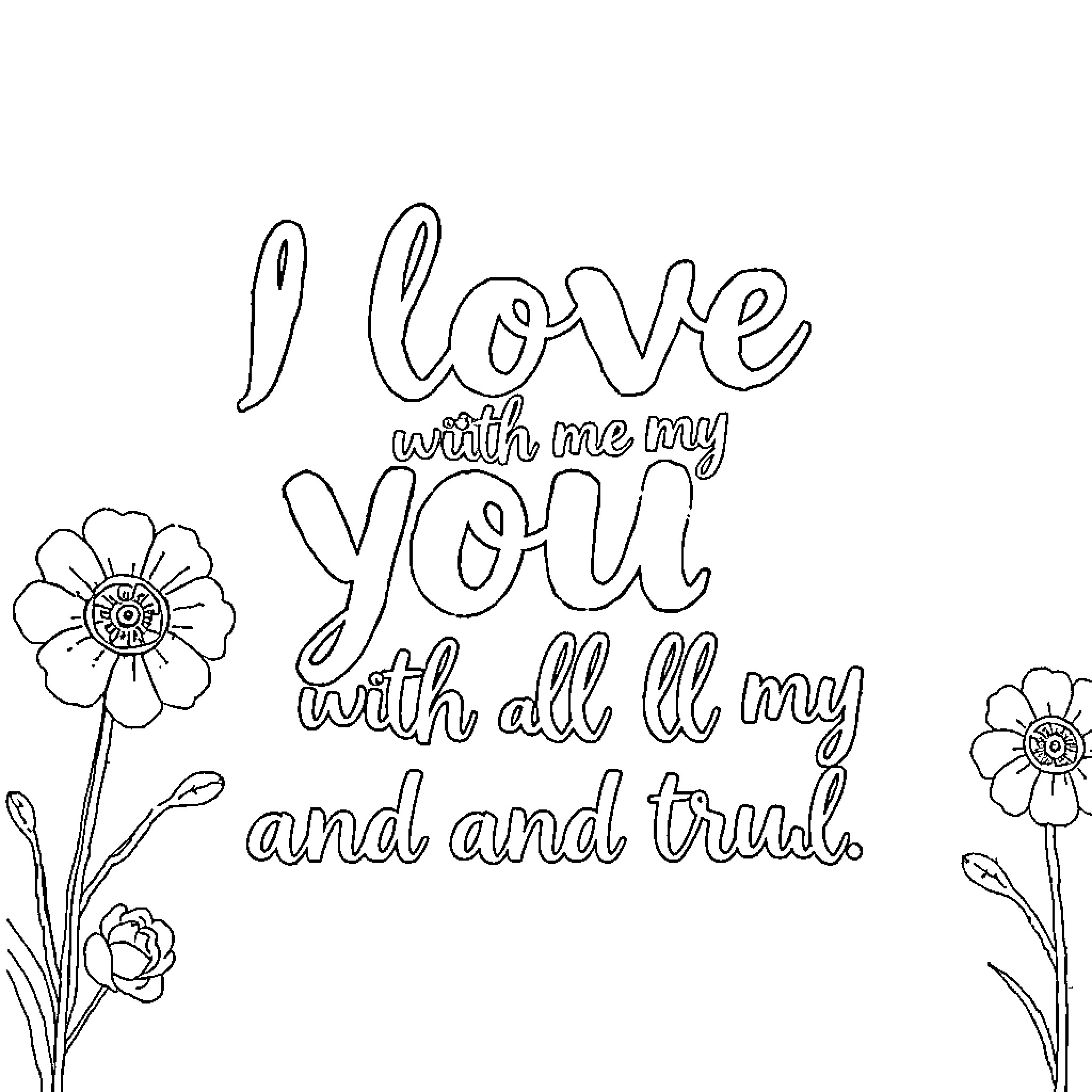 Love and Affection with Flowers Coloring Page (free black-and-white line drawing printable PDF for all, from beginners to advanced learners, including children, teens, adults, and seniors)