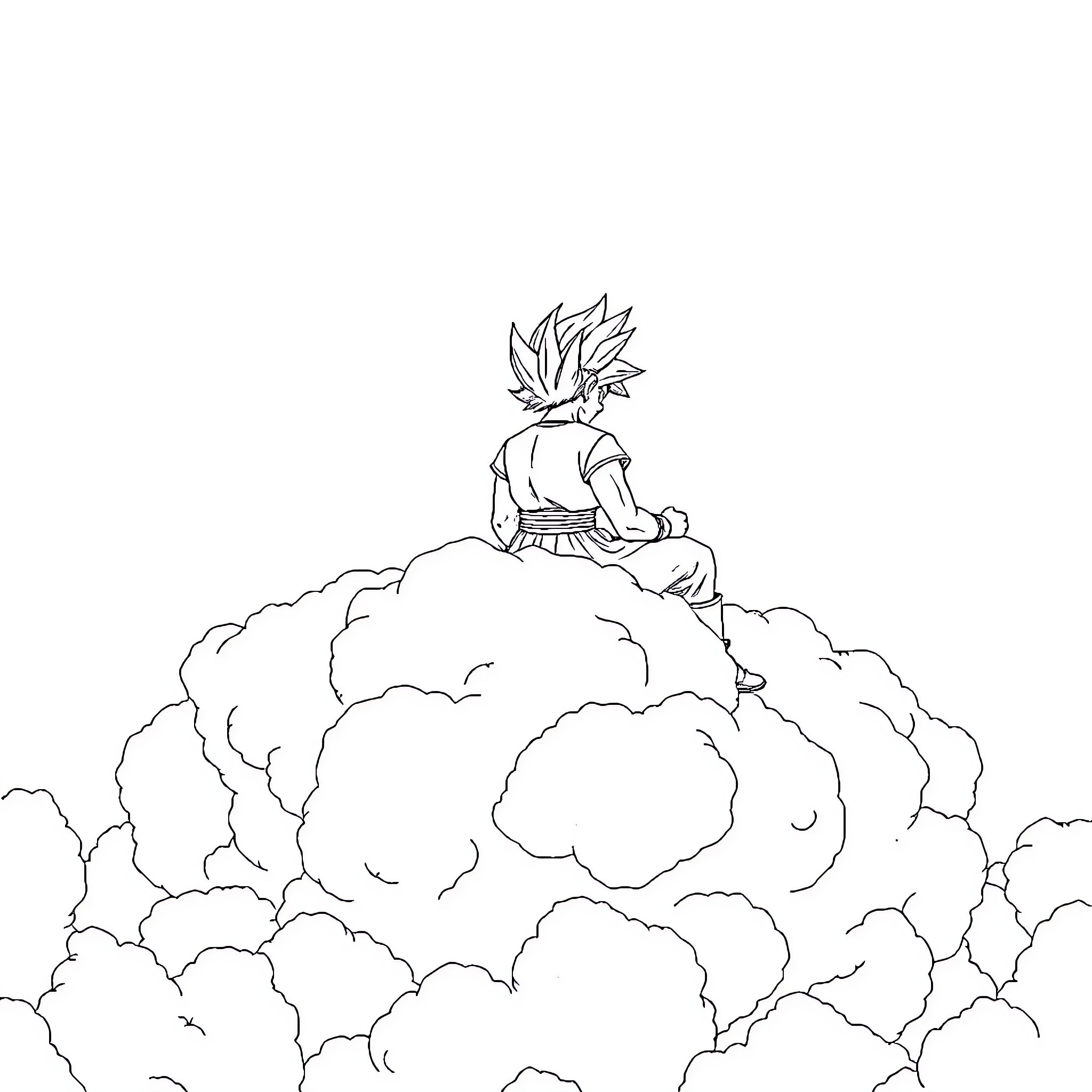Nezuko sitting atop a cloud of smoke Coloring Page (free black-and-white line drawing printable PDF for all, from beginners to advanced learners, including children, teens, adults, and seniors)