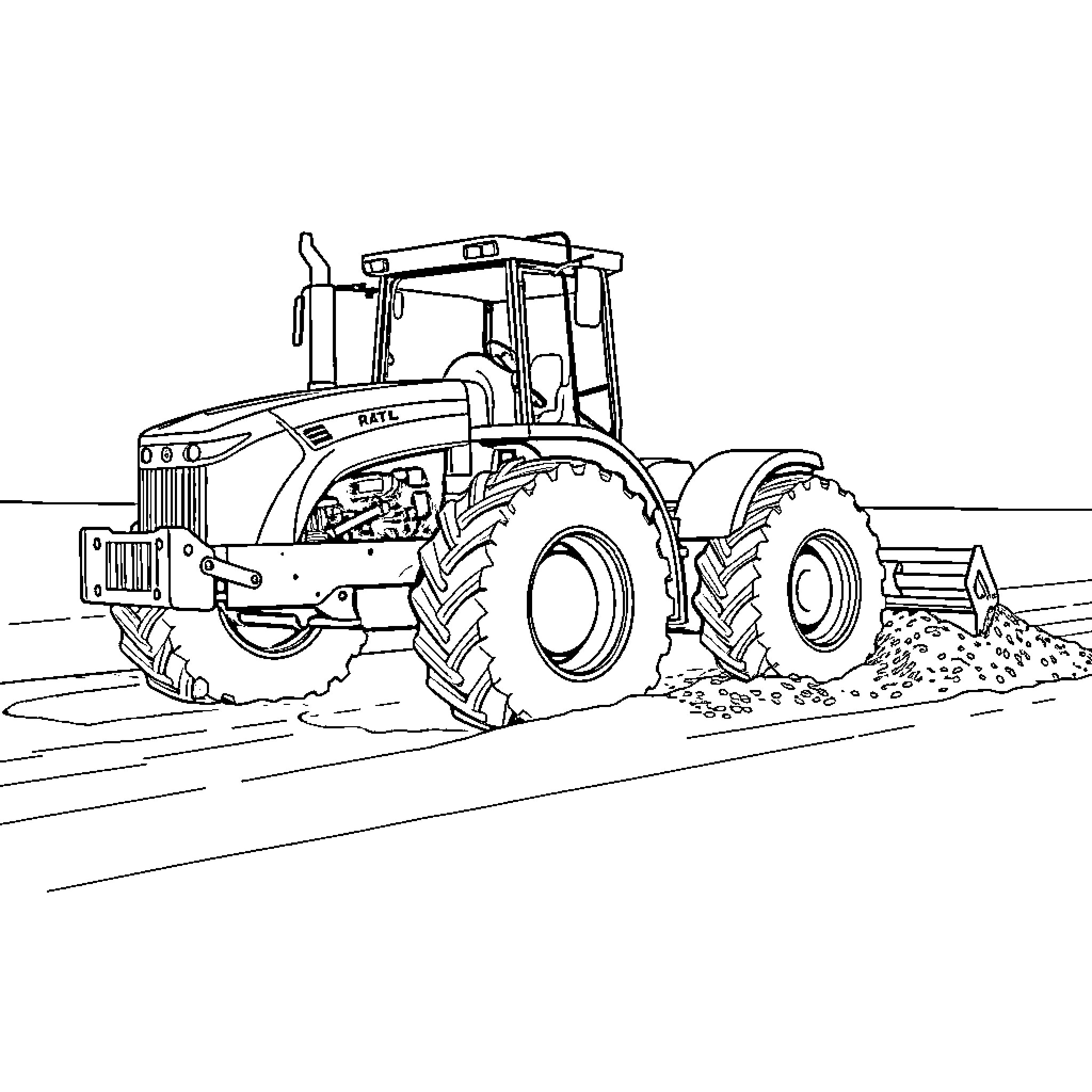 Tractor plowing the field Coloring Page (free black-and-white line drawing printable PDF for all, from beginners to advanced learners, including children, teens, adults, and seniors)
