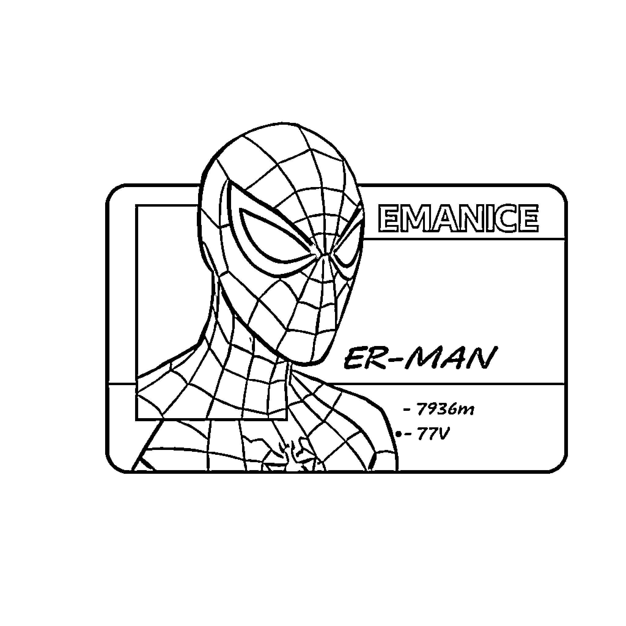 Spiderman character profile with measurements Coloring Page (free black-and-white line drawing printable PDF for all, from beginners to advanced learners, including children, teens, adults, and seniors)