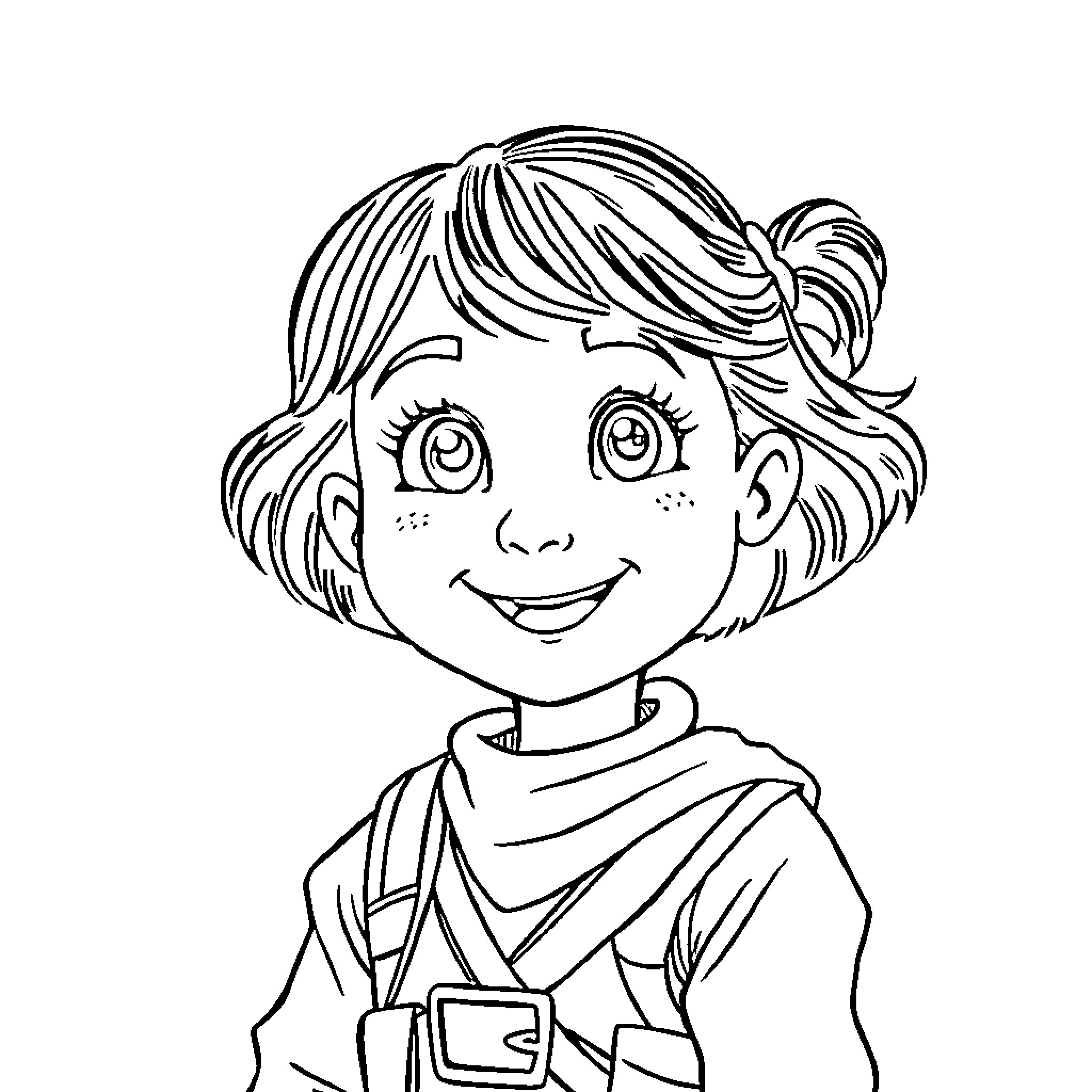 Zoey's Cheerful Adventure Coloring Page (free black-and-white line drawing printable PDF for all, from beginners to advanced learners, including children, teens, adults, and seniors)