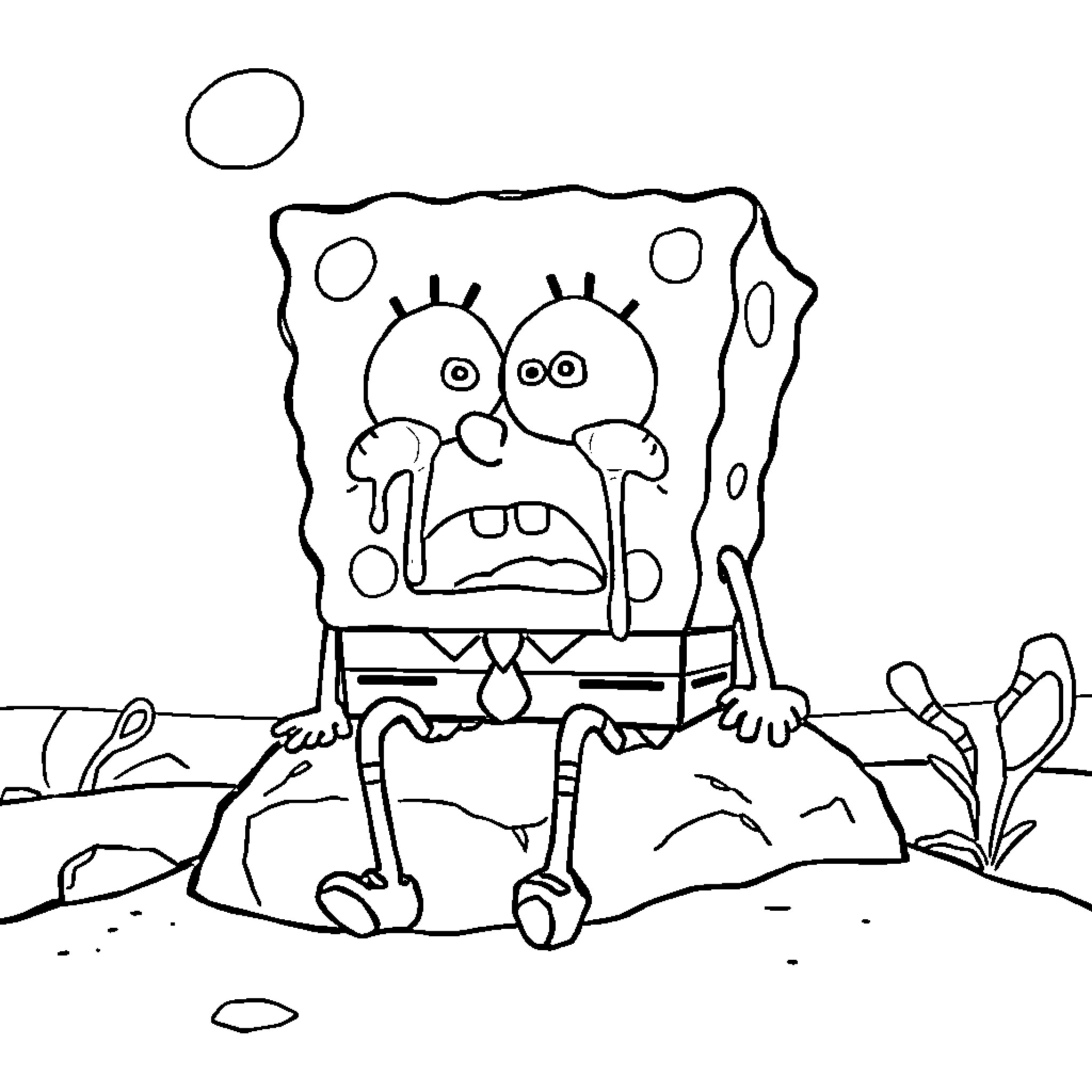 Spongebob's funny and expressive face Coloring Page (free black-and-white line drawing printable PDF for all, from beginners to advanced learners, including children, teens, adults, and seniors)
