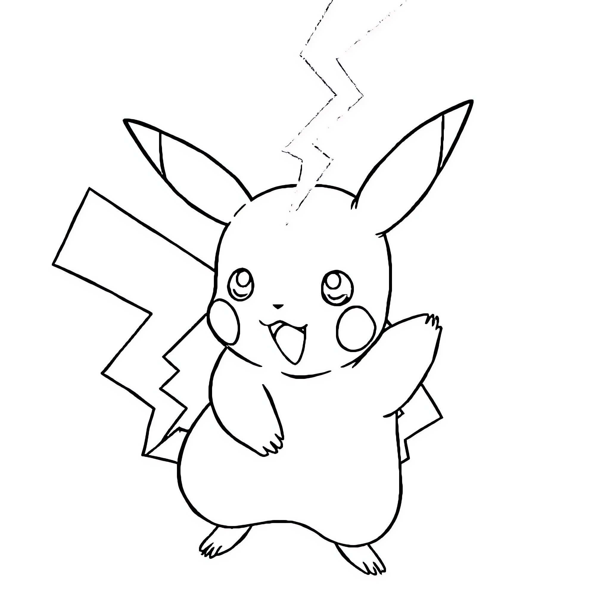 Pikachu in a delightful expression Coloring Page (free black-and-white line drawing printable PDF for all, from beginners to advanced learners, including children, teens, adults, and seniors)