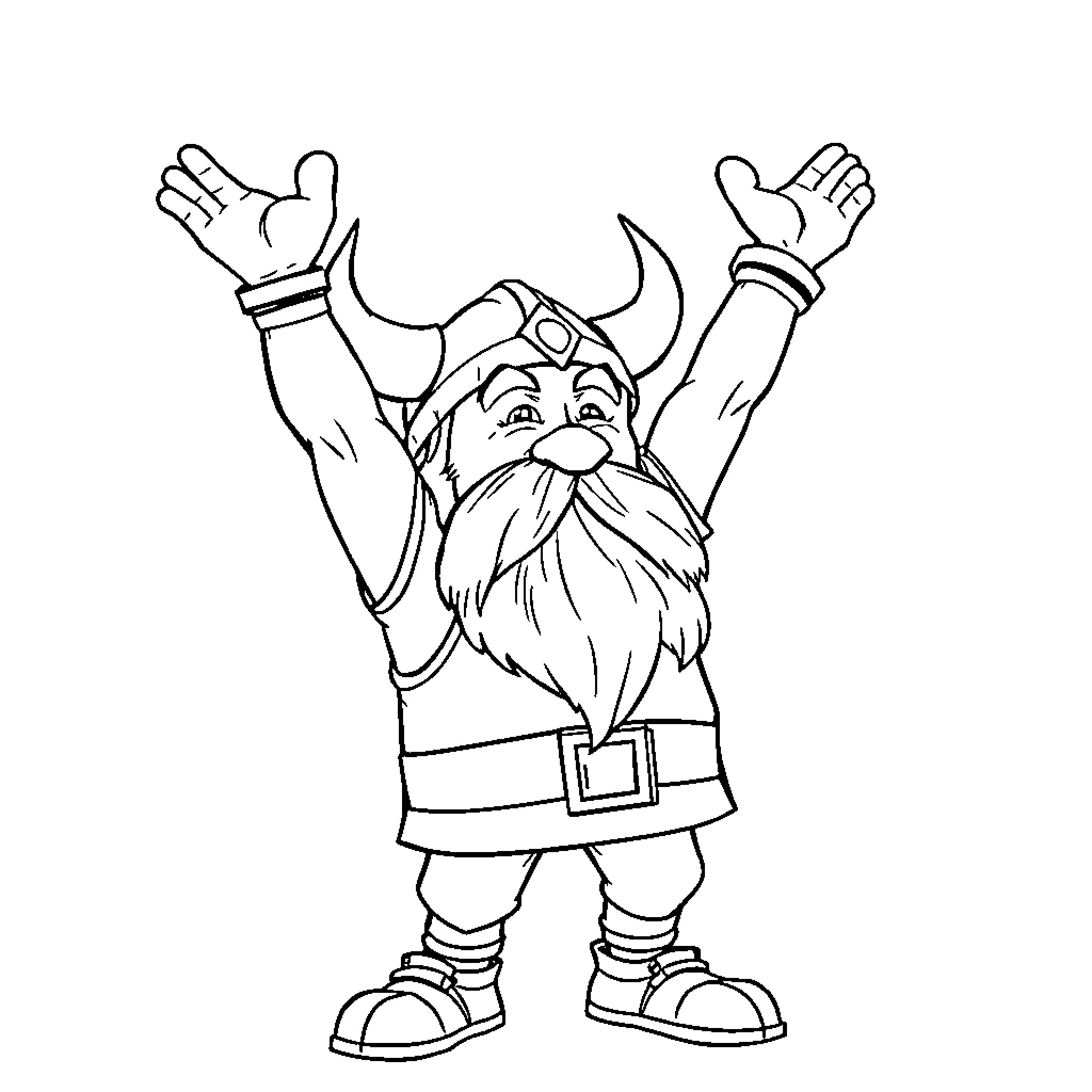 Viking Warrior Celebrating Victory Coloring Page (free black-and-white line drawing printable PDF for all, from beginners to advanced learners, including children, teens, adults, and seniors)