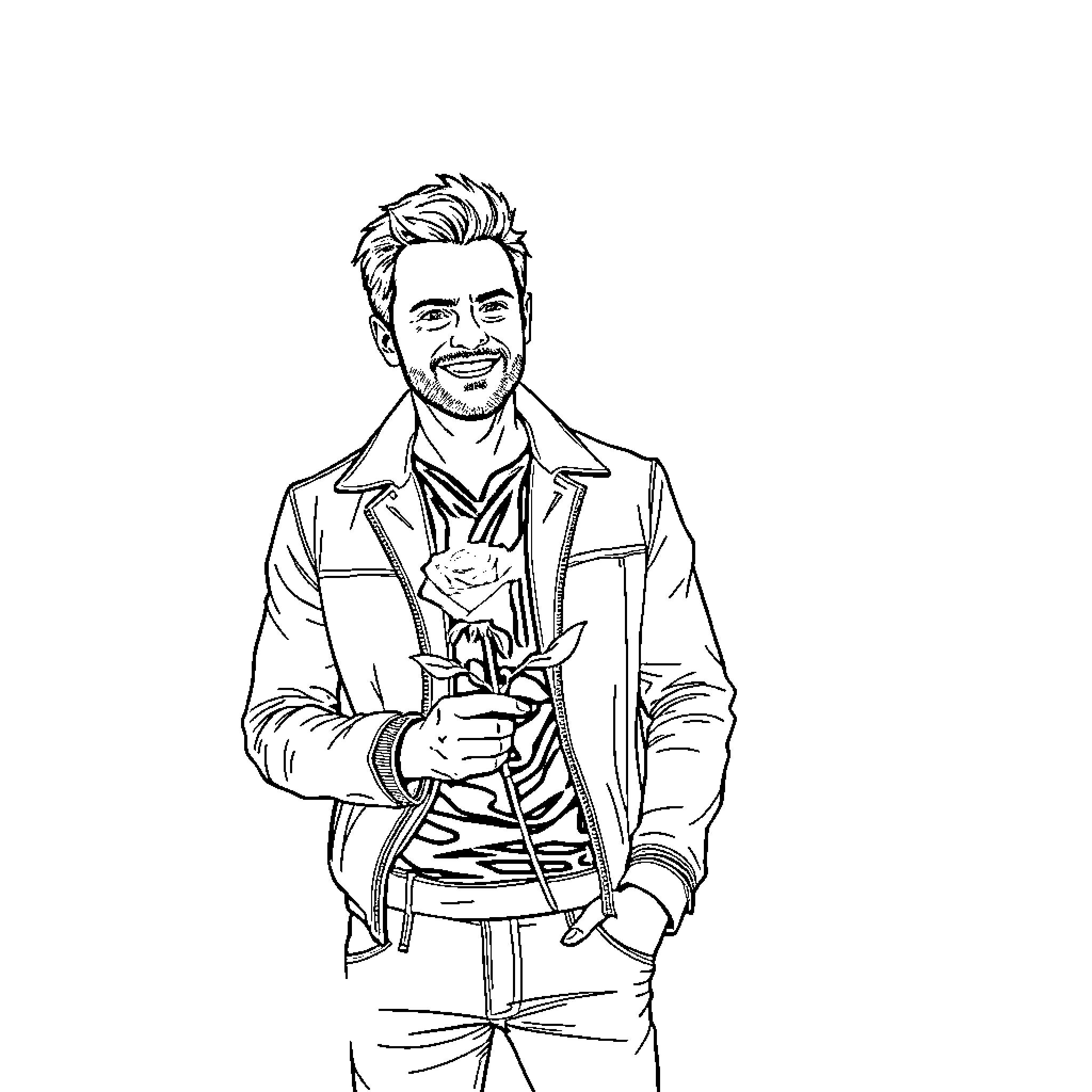 Sebastian Stan in a casual pose with a friendly expression Coloring Page (free black-and-white line drawing printable PDF for all, from beginners to advanced learners, including children, teens, adults, and seniors)