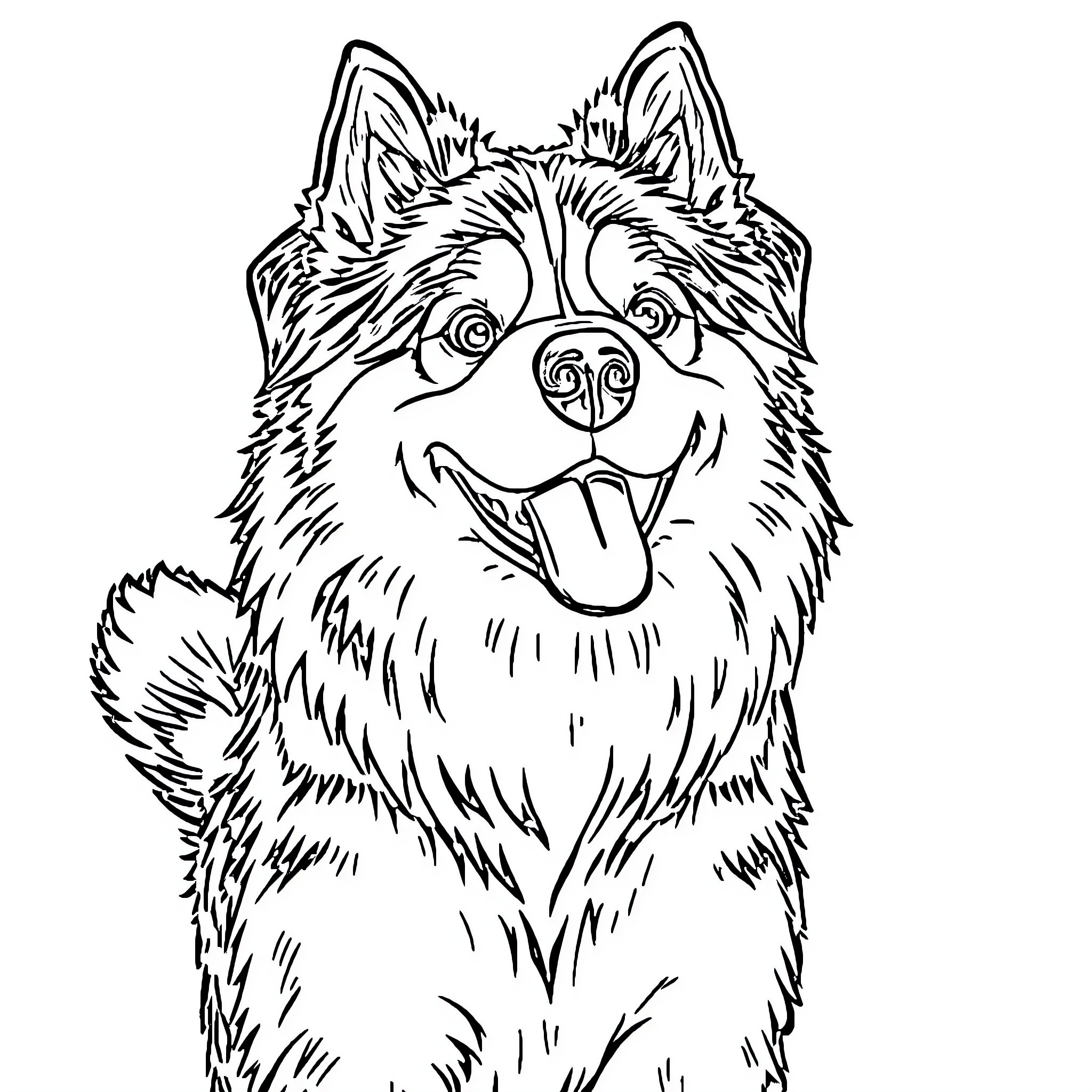 Dog happily panting with expressive eyes Coloring Page (free black-and-white line drawing printable PDF for all, from beginners to advanced learners, including children, teens, adults, and seniors)