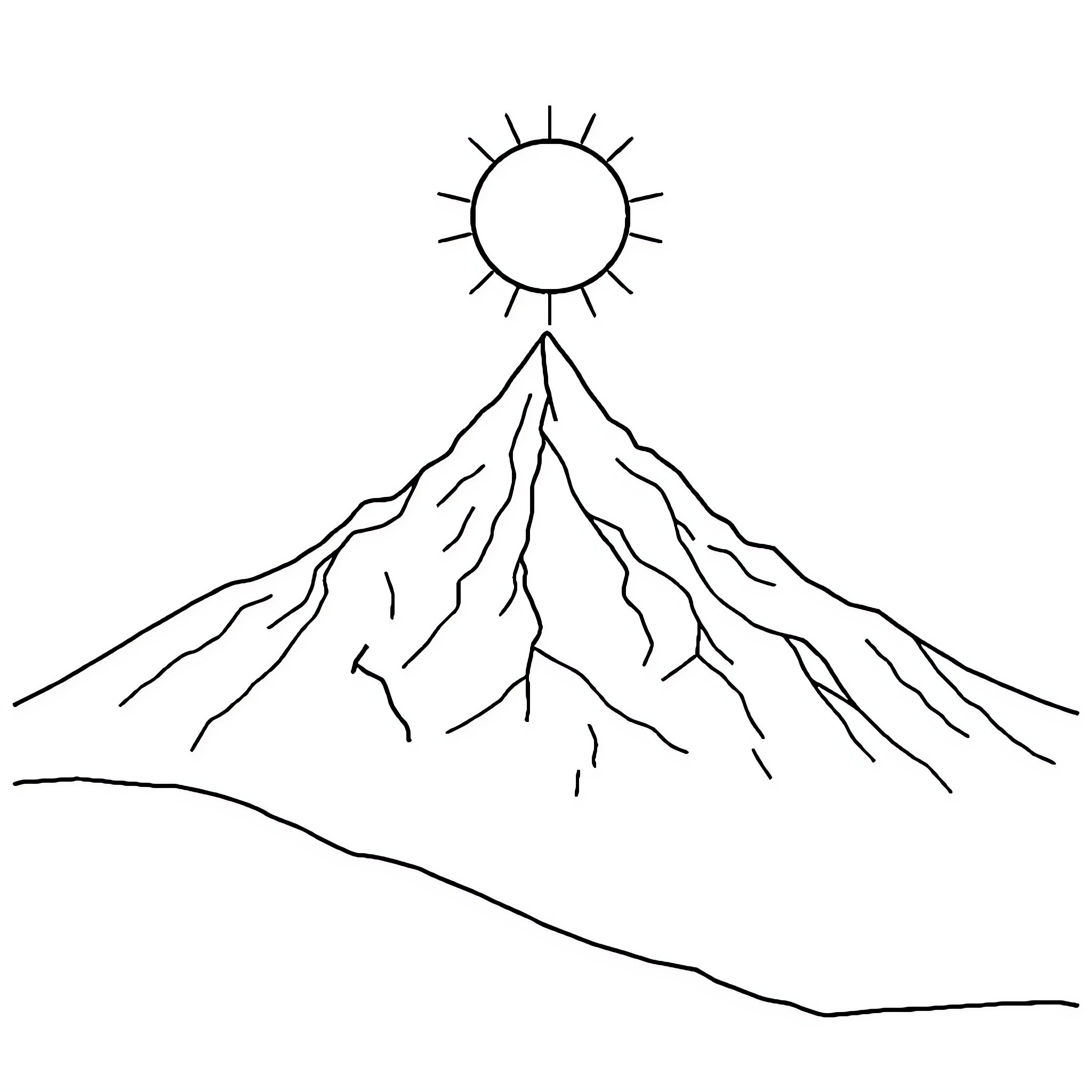 Mountain with Sunlit Peak Coloring Page (free black-and-white line drawing printable PDF for all, from beginners to advanced learners, including children, teens, adults, and seniors)