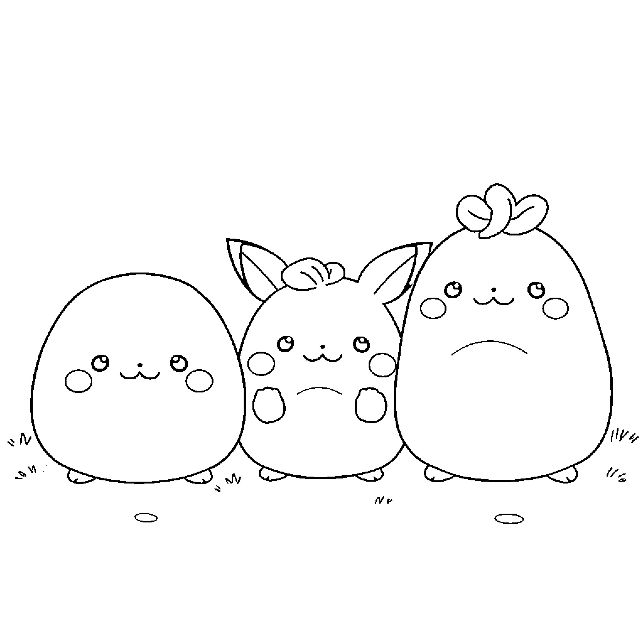 Squishmallows expressing emotions in a simple illustration Coloring Page (free black-and-white line drawing printable PDF for all, from beginners to advanced learners, including children, teens, adults, and seniors)