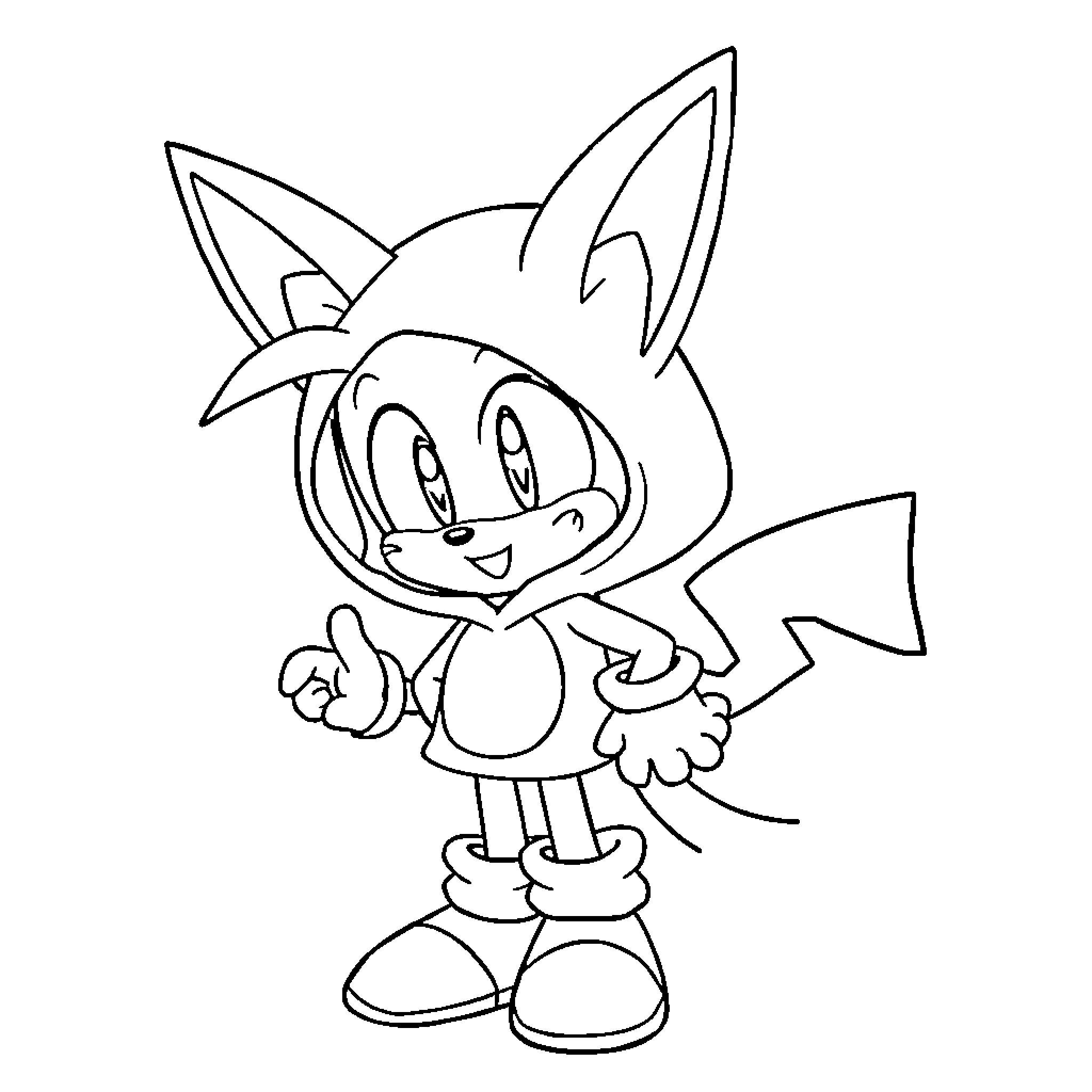 Tails the Cheerful Cartoon Character Coloring Page (free black-and-white line drawing printable PDF for all, from beginners to advanced learners, including children, teens, adults, and seniors)