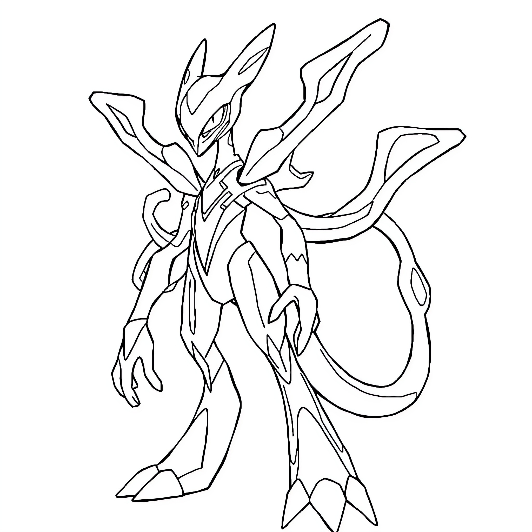 Deoxys in striking battle pose Coloring Page (free black-and-white line drawing printable PDF for all, from beginners to advanced learners, including children, teens, adults, and seniors)