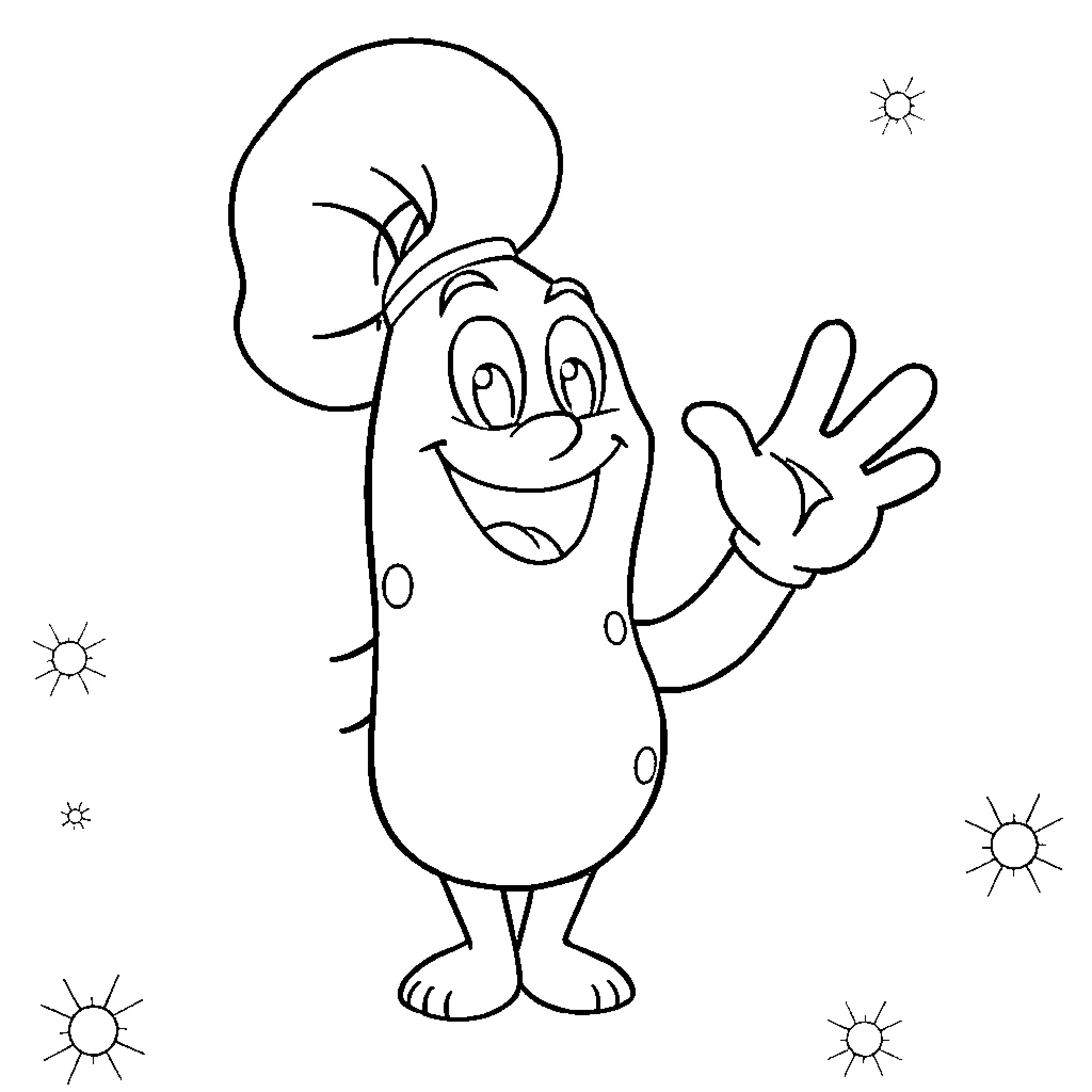 Espinete waving and smiling happily Coloring Page (free black-and-white line drawing printable PDF for all, from beginners to advanced learners, including children, teens, adults, and seniors)