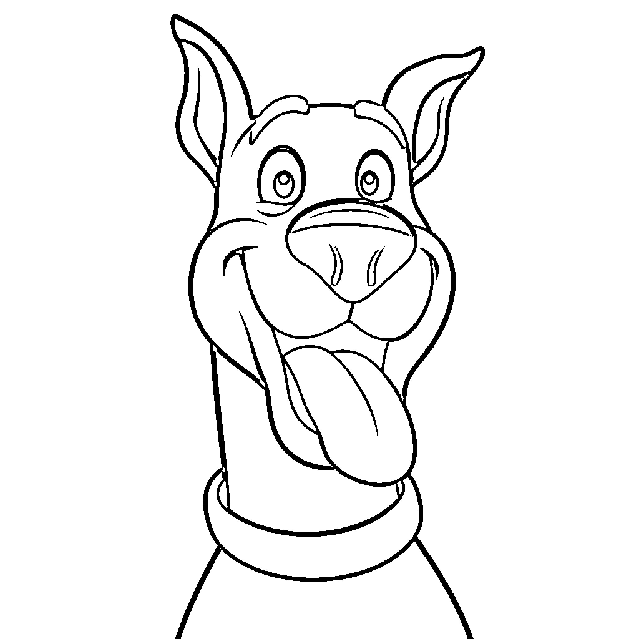 Scooby Doo sticks out his tongue playfully Coloring Page (free black-and-white line drawing printable PDF for all, from beginners to advanced learners, including children, teens, adults, and seniors)