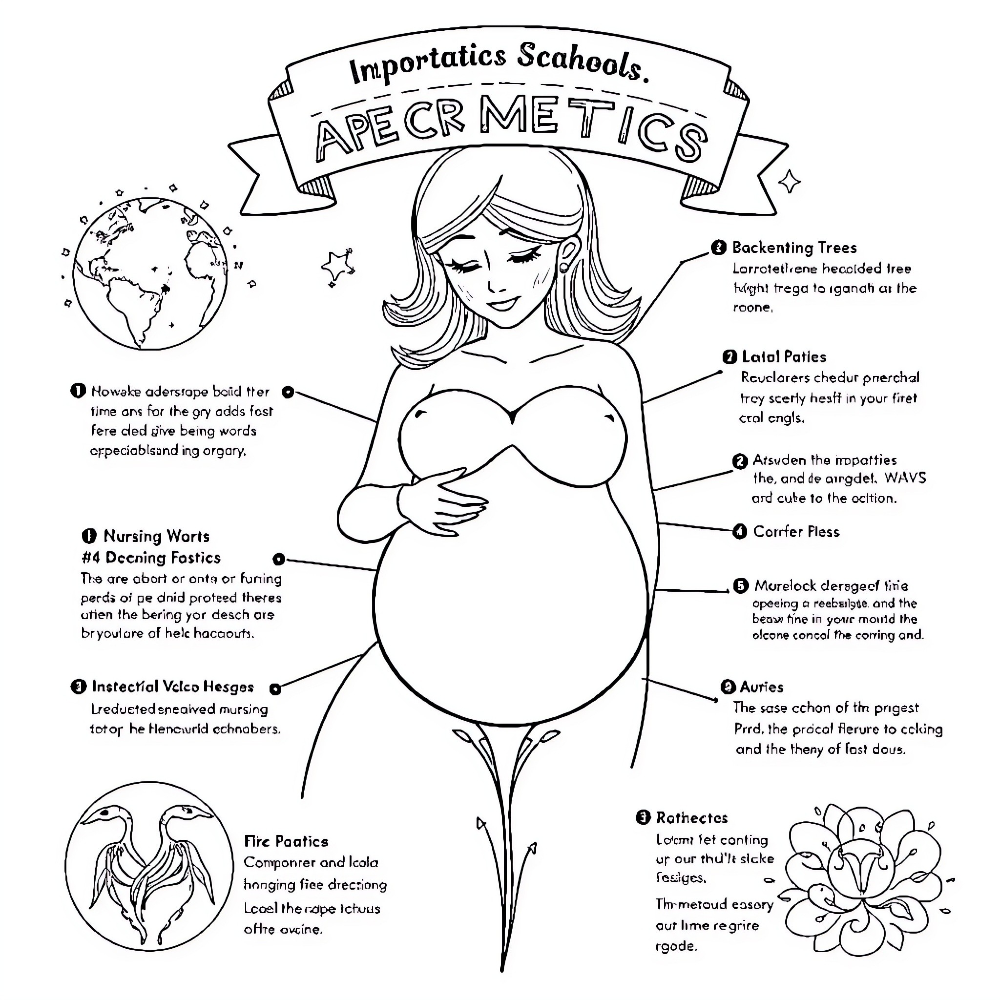 Nursing Techniques for Aromatics and Pregnancy Coloring Page (free black-and-white line drawing printable PDF for all, from beginners to advanced learners, including children, teens, adults, and seniors)