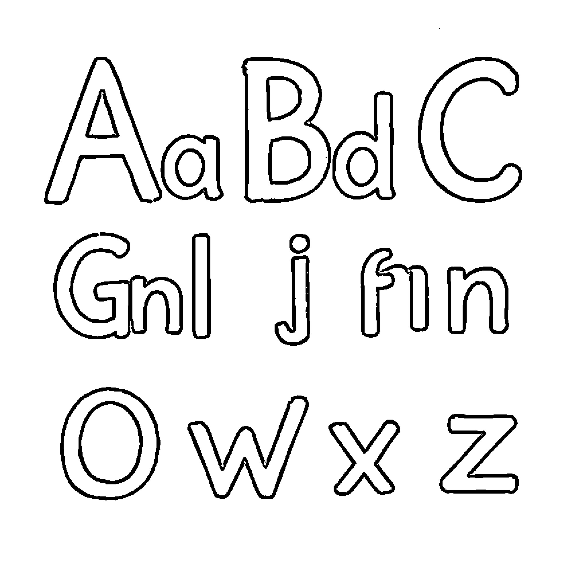 Alphabet letters outlines Coloring Page (free black-and-white line drawing printable PDF for all, from beginners to advanced learners, including children, teens, adults, and seniors)