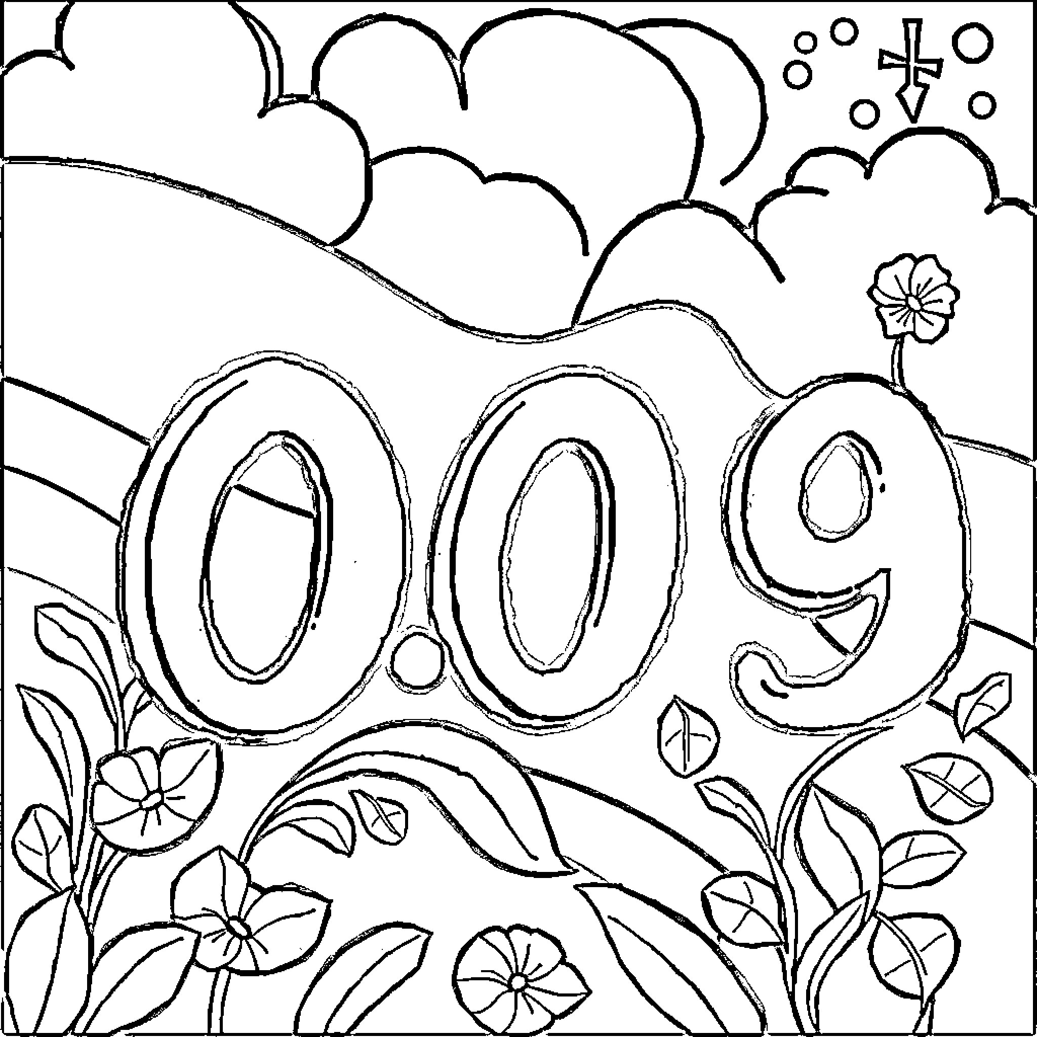 Number 0.09 Floral Landscape Illustration Coloring Page (free black-and-white line drawing printable PDF for all, from beginners to advanced learners, including children, teens, adults, and seniors)