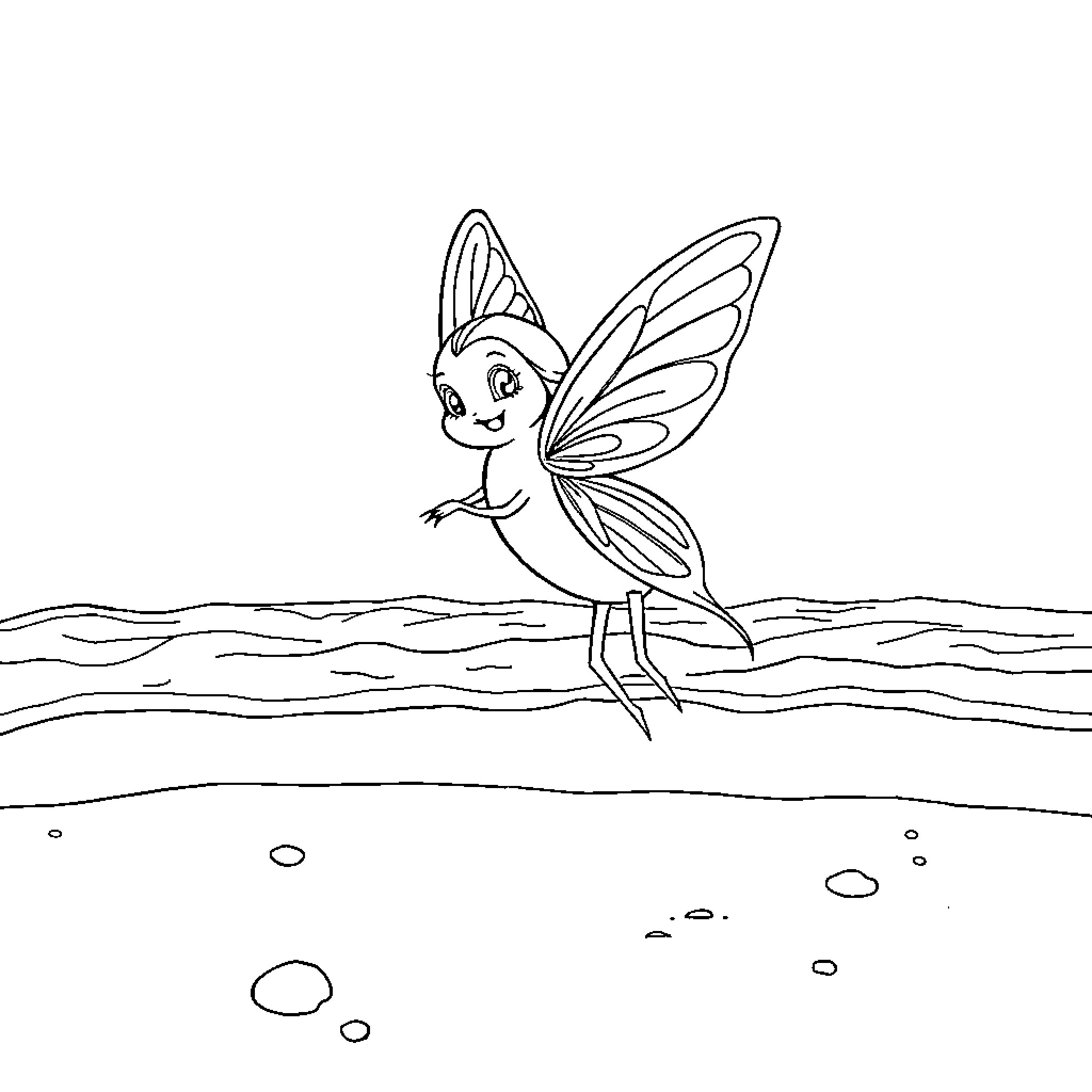 Fairy Frolicking in the Meadow Coloring Page (free black-and-white line drawing printable PDF for all, from beginners to advanced learners, including children, teens, adults, and seniors)