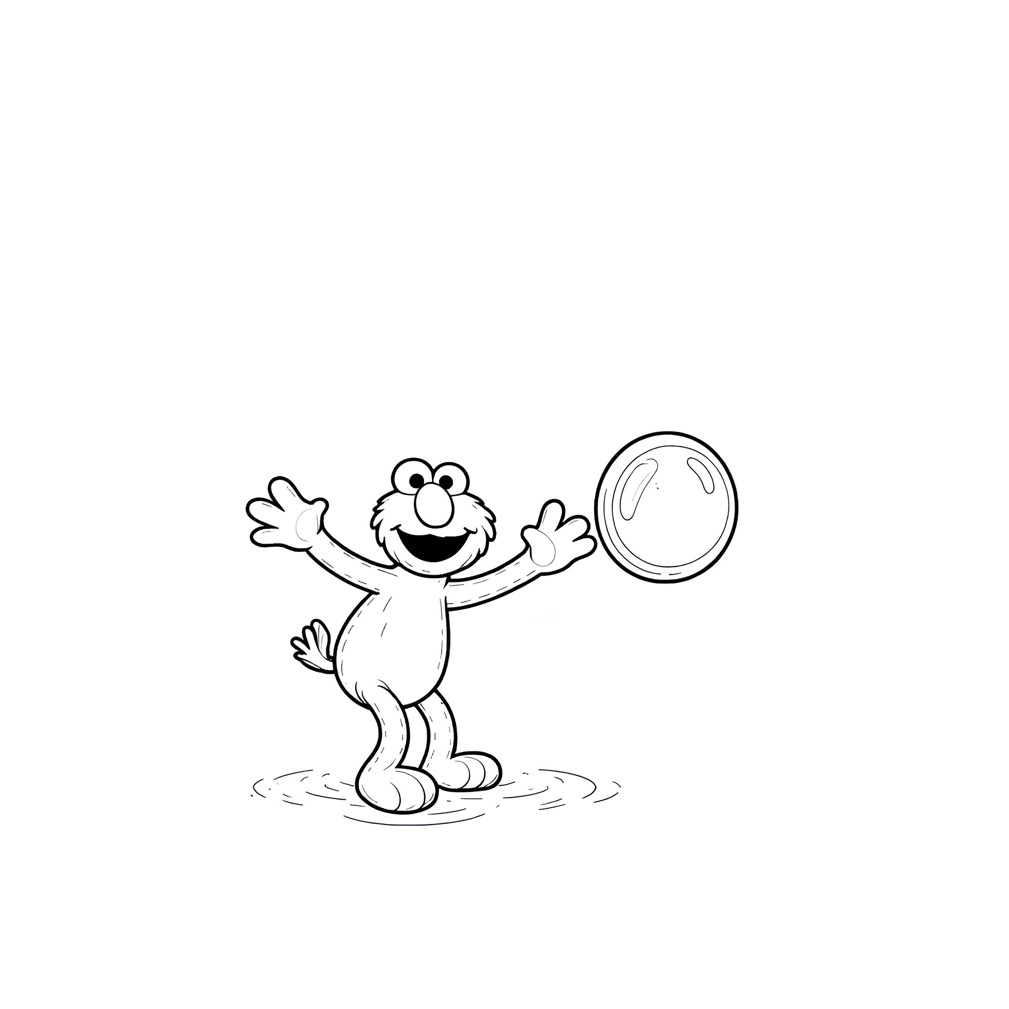 Elmo Waves Joyfully with Oversized Mirror Coloring Page (free black-and-white line drawing printable PDF for all, from beginners to advanced learners, including children, teens, adults, and seniors)