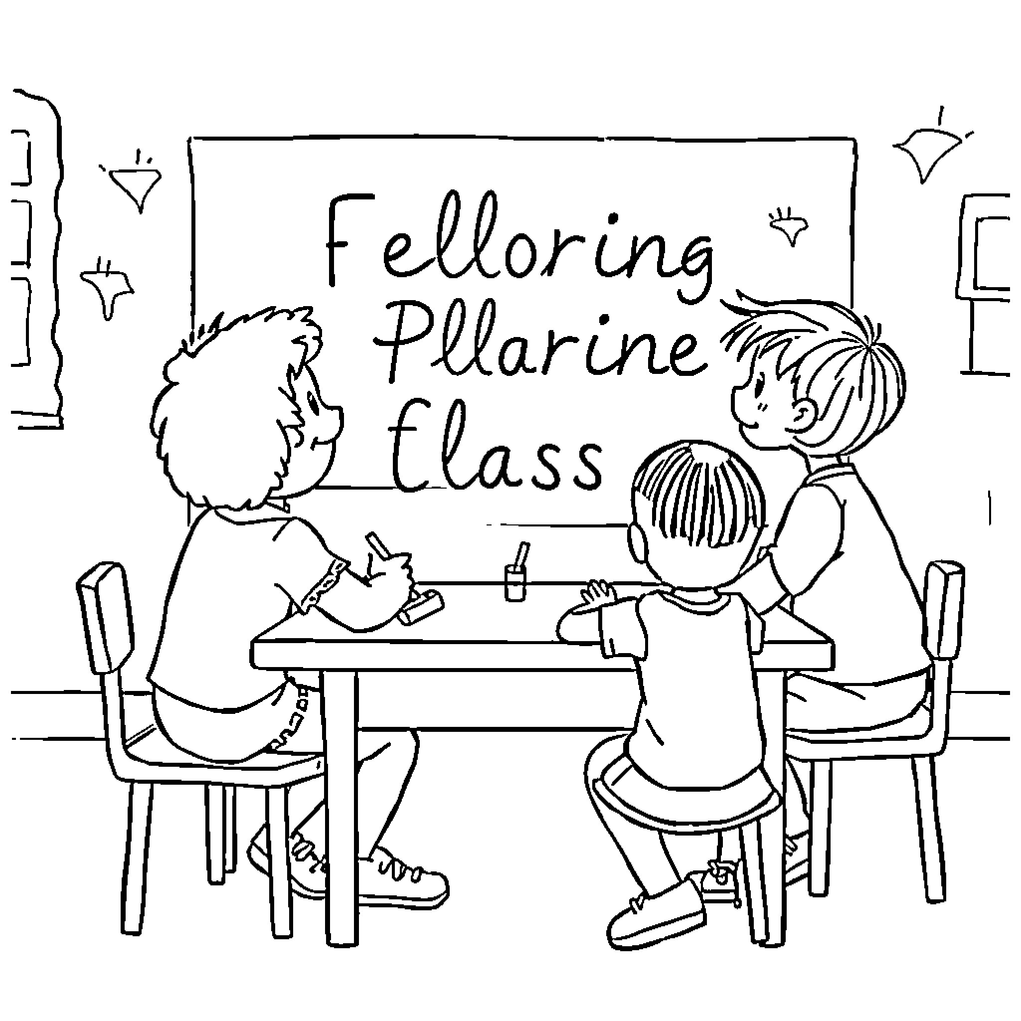 Niños attending a pillar-building class Coloring Page (free black-and-white line drawing printable PDF for all, from beginners to advanced learners, including children, teens, adults, and seniors)