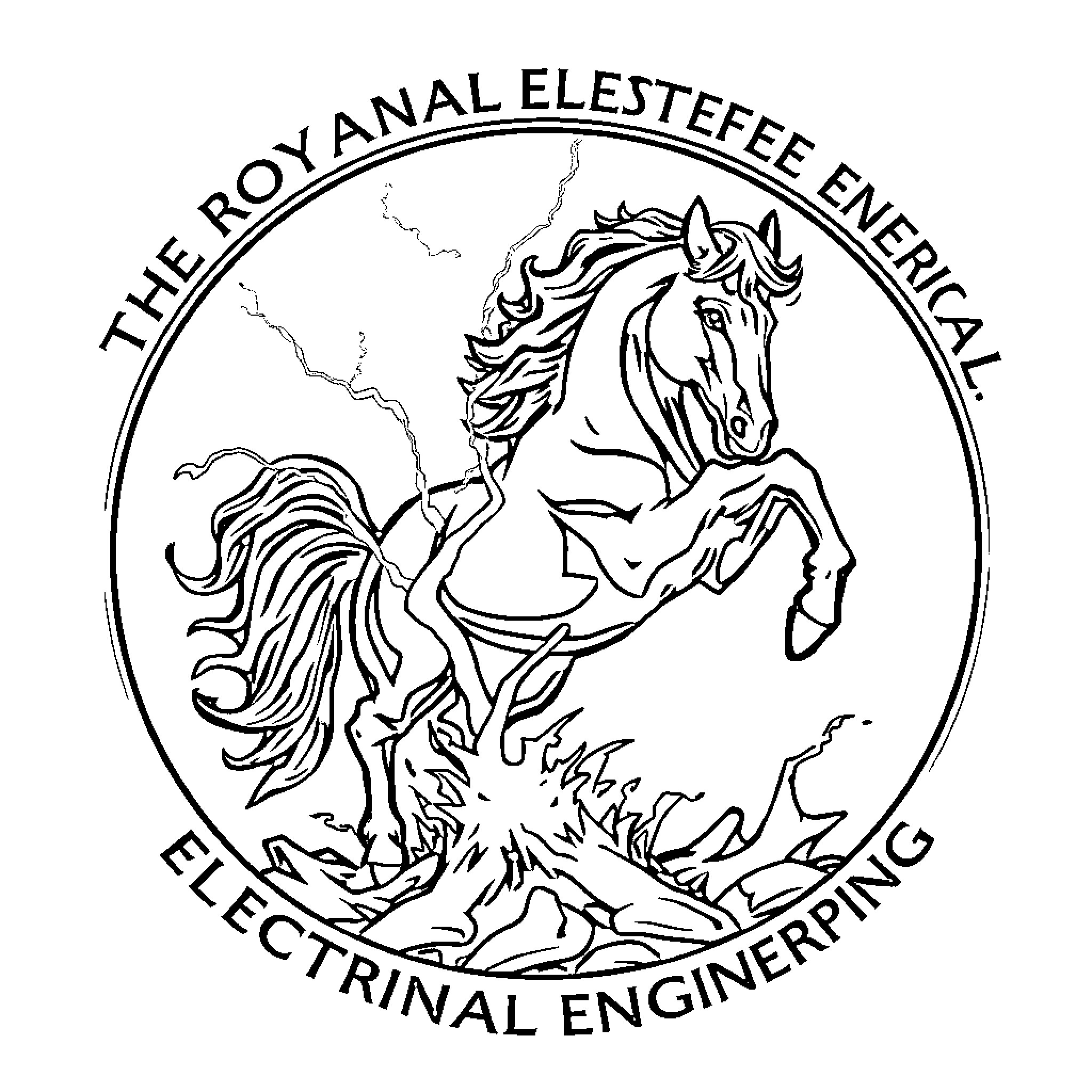 Horse emblem for the Royal Electrical Engineering Coloring Page (free black-and-white line drawing printable PDF for all, from beginners to advanced learners, including children, teens, adults, and seniors)