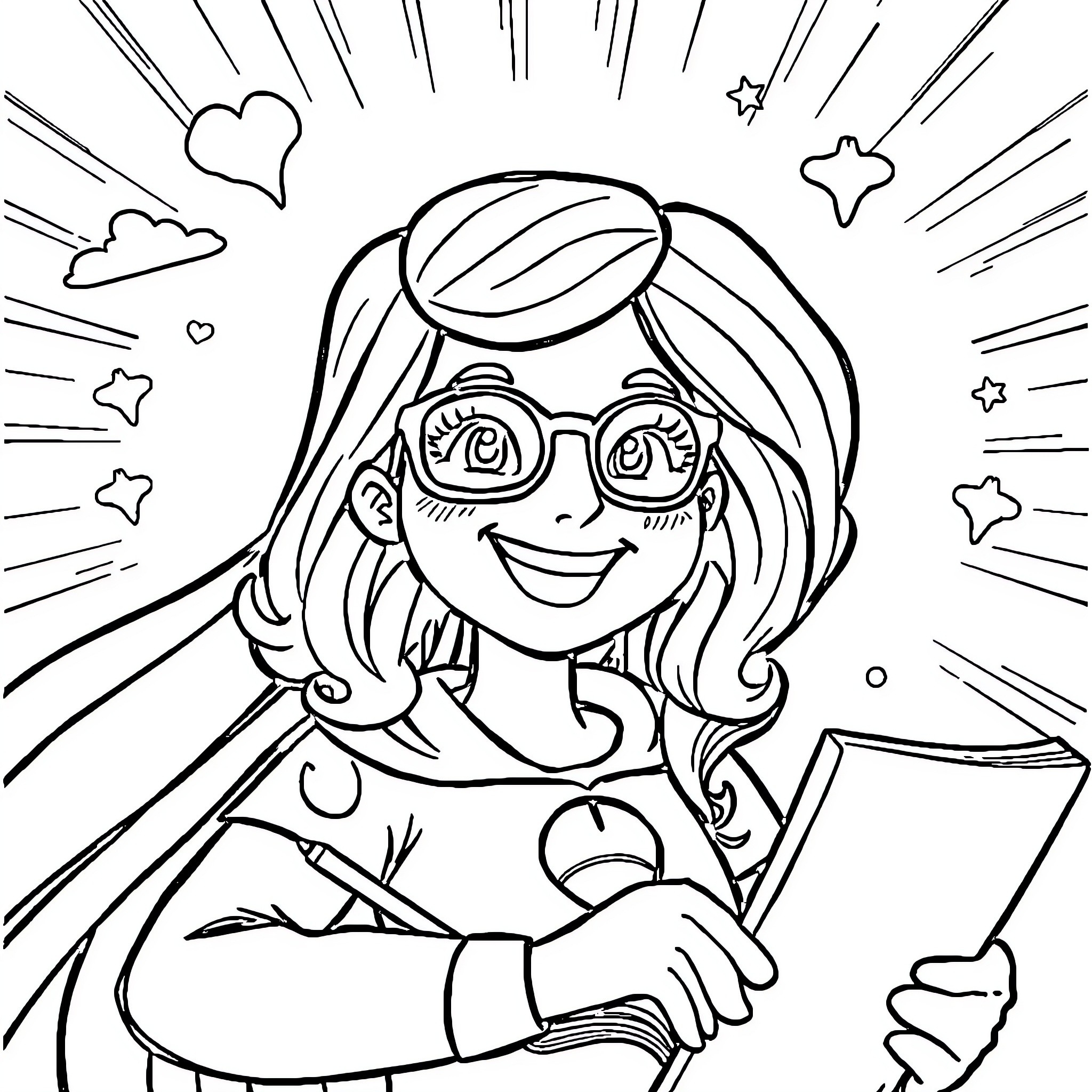 Supermum Conquers the World with Determination and Cheer Coloring Page (free black-and-white line drawing printable PDF for all, from beginners to advanced learners, including children, teens, adults, and seniors)