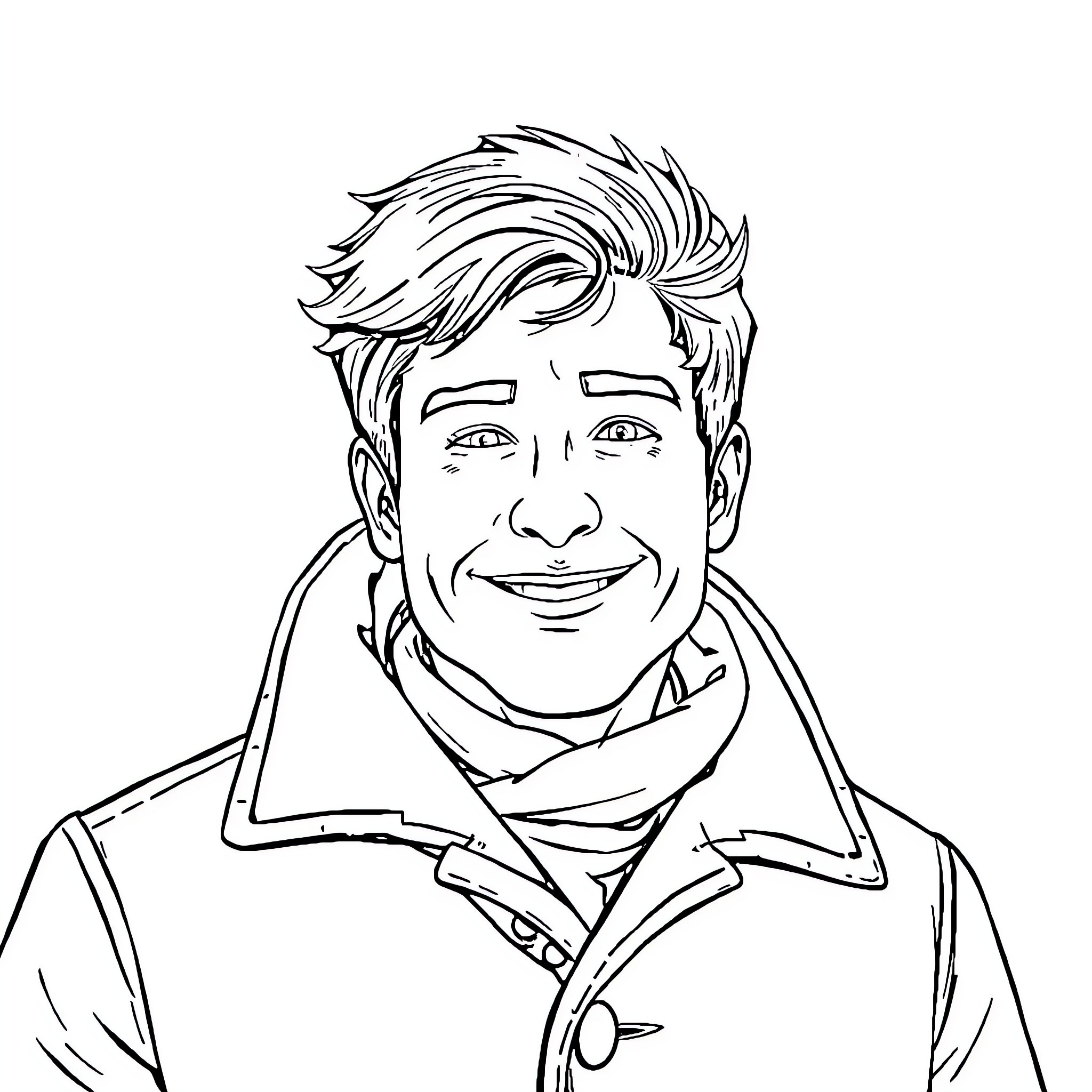 Kaeya's Cheerful Smile and Casual Attire Coloring Page (free black-and-white line drawing printable PDF for all, from beginners to advanced learners, including children, teens, adults, and seniors)