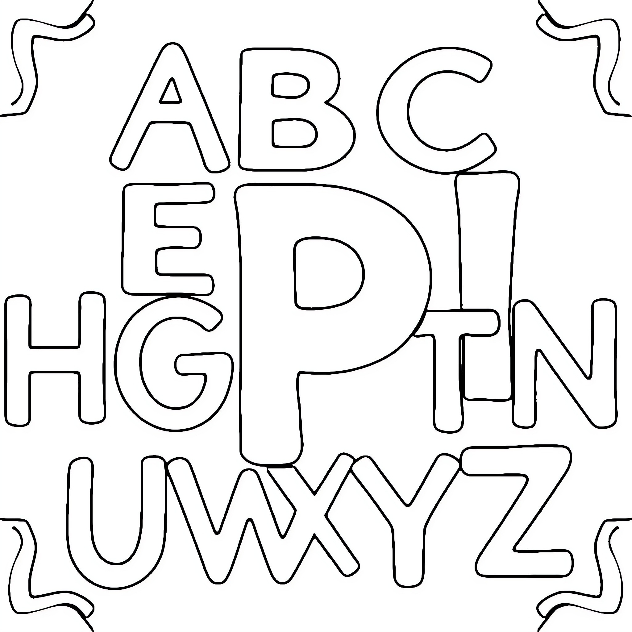 Alphabet letters in abstract outline style Coloring Page (free black-and-white line drawing printable PDF for all, from beginners to advanced learners, including children, teens, adults, and seniors)