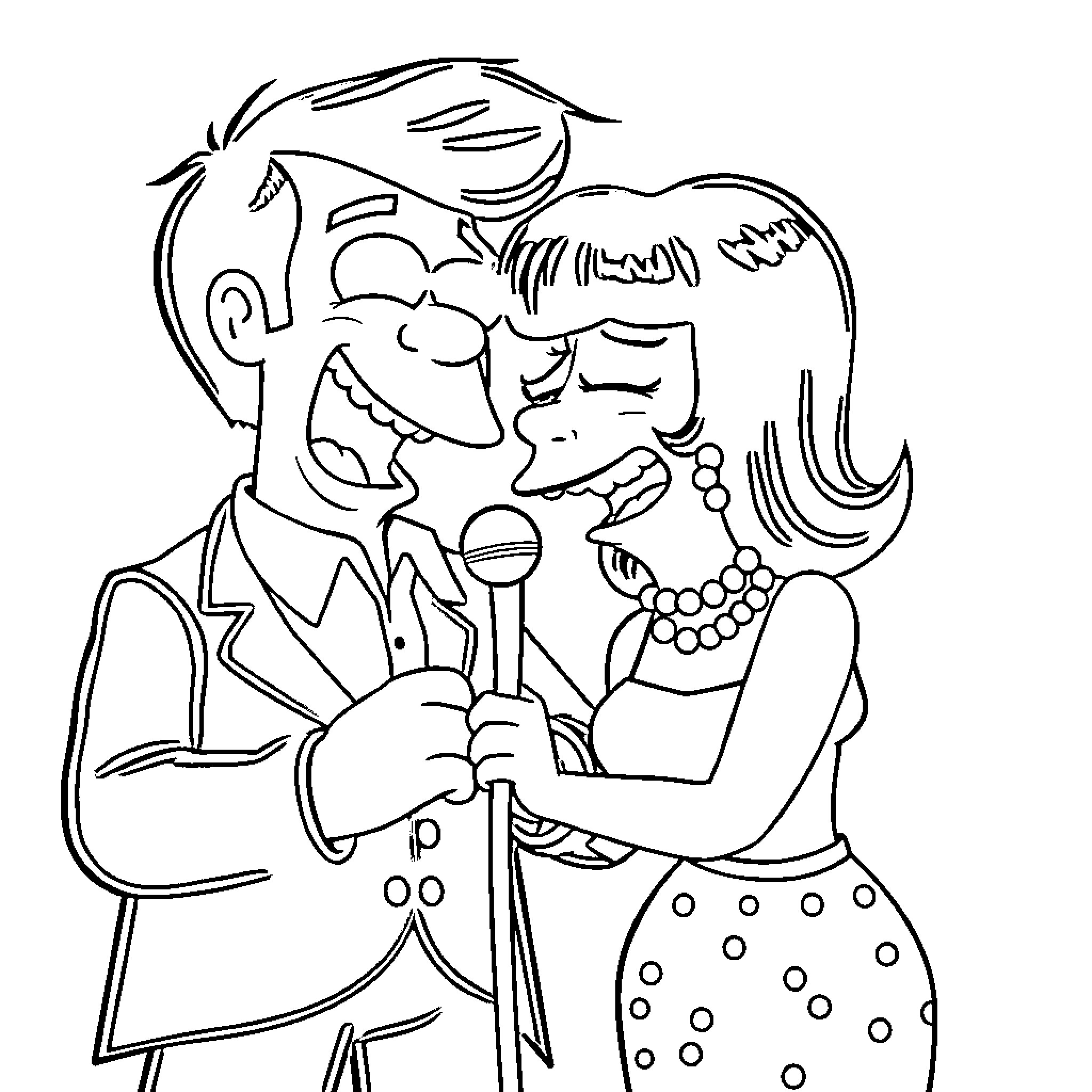 Osbourne Family Singing and Celebrating Coloring Page (free black-and-white line drawing printable PDF for all, from beginners to advanced learners, including children, teens, adults, and seniors)