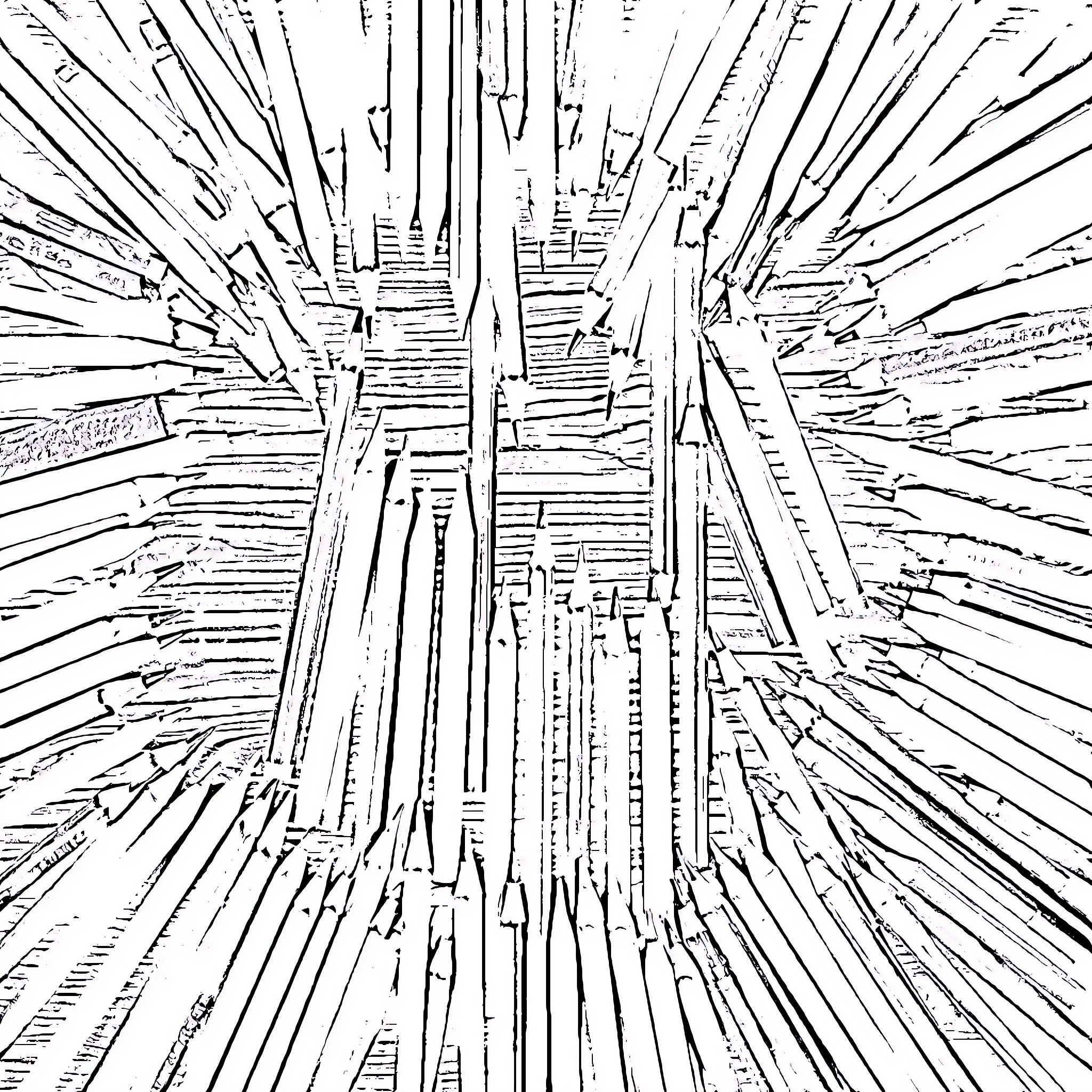Pencil-like abstract lines in chaotic motion Coloring Page (free black-and-white line drawing printable PDF for all, from beginners to advanced learners, including children, teens, adults, and seniors)