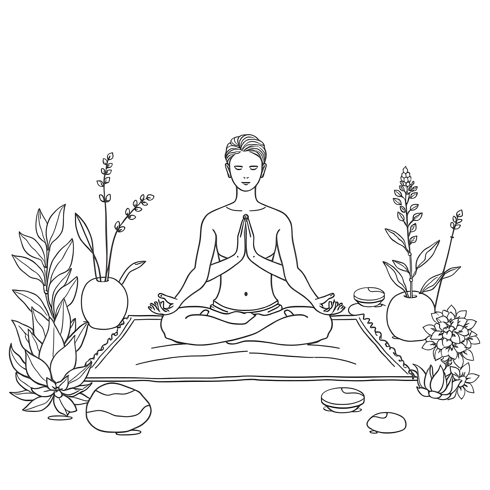 Mental Health Self-Care with Nature Coloring Page (free black-and-white line drawing printable PDF for all, from beginners to advanced learners, including children, teens, adults, and seniors)