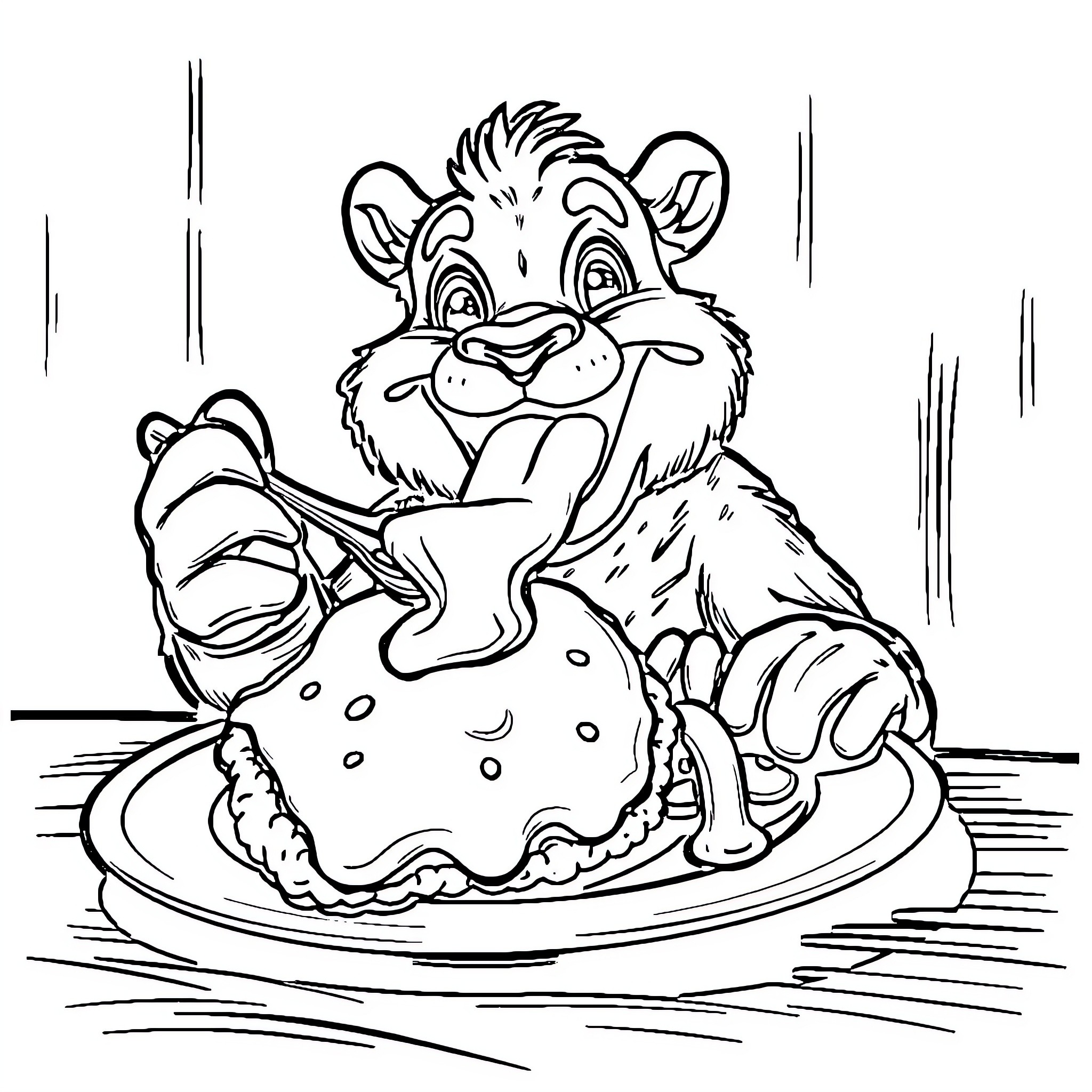 Labubu savoring a tasty treat Coloring Page (free black-and-white line drawing printable PDF for all, from beginners to advanced learners, including children, teens, adults, and seniors)