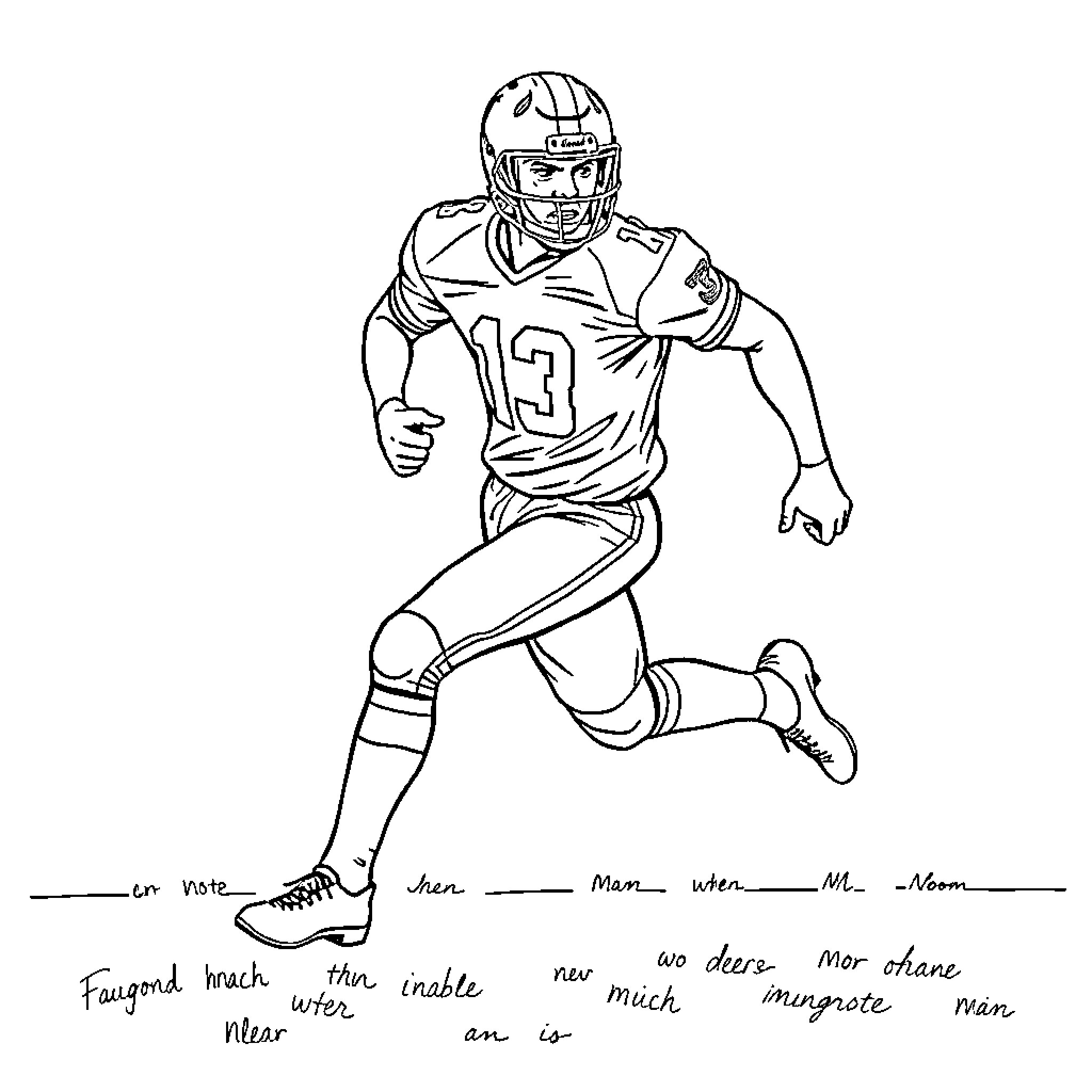 Football Player Running with Determination Coloring Page (free black-and-white line drawing printable PDF for all, from beginners to advanced learners, including children, teens, adults, and seniors)