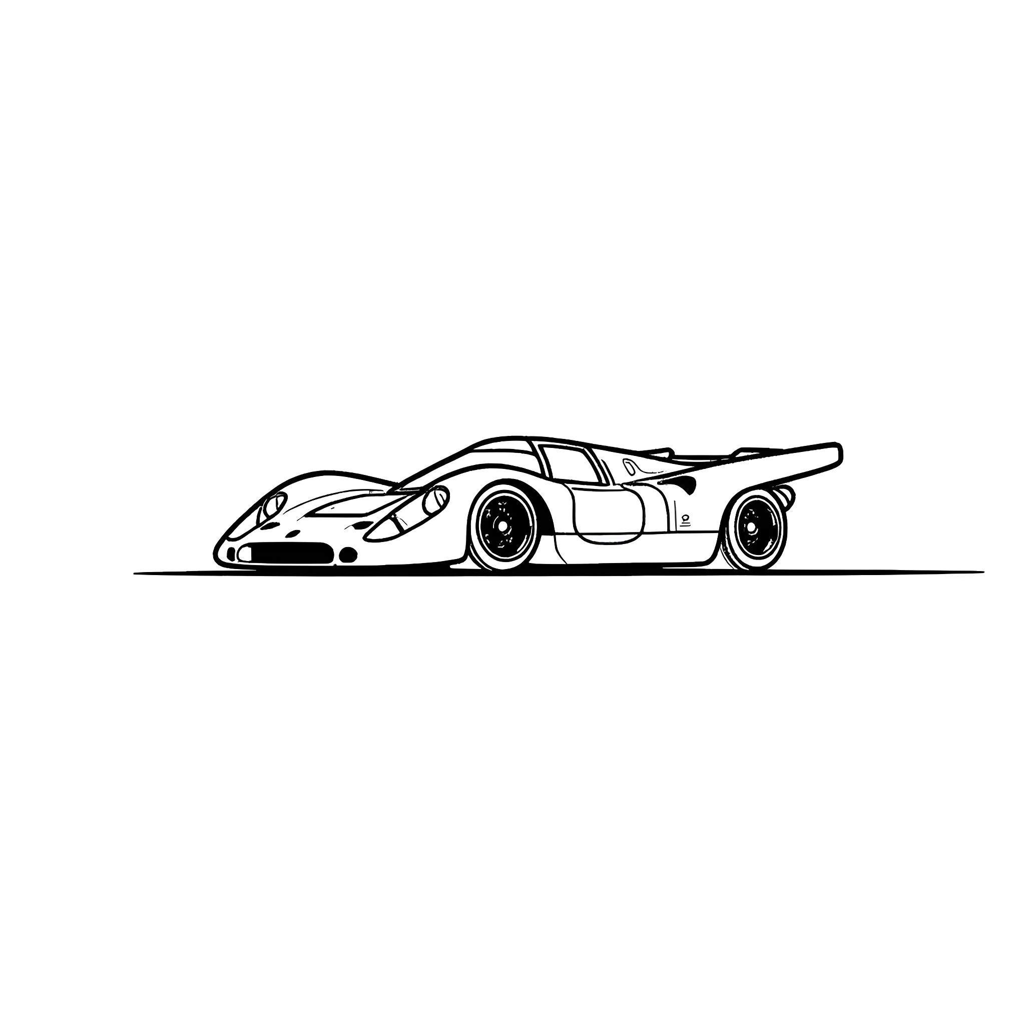 Porsche racing car in motion Coloring Page (free black-and-white line drawing printable PDF for all, from beginners to advanced learners, including children, teens, adults, and seniors)