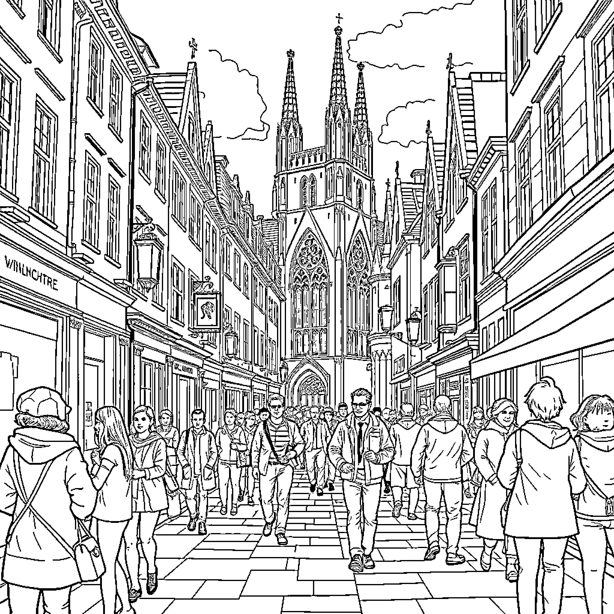 Erling Haaland exploring the bustling city streets Coloring Page (free black-and-white line drawing printable PDF for all, from beginners to advanced learners, including children, teens, adults, and seniors)