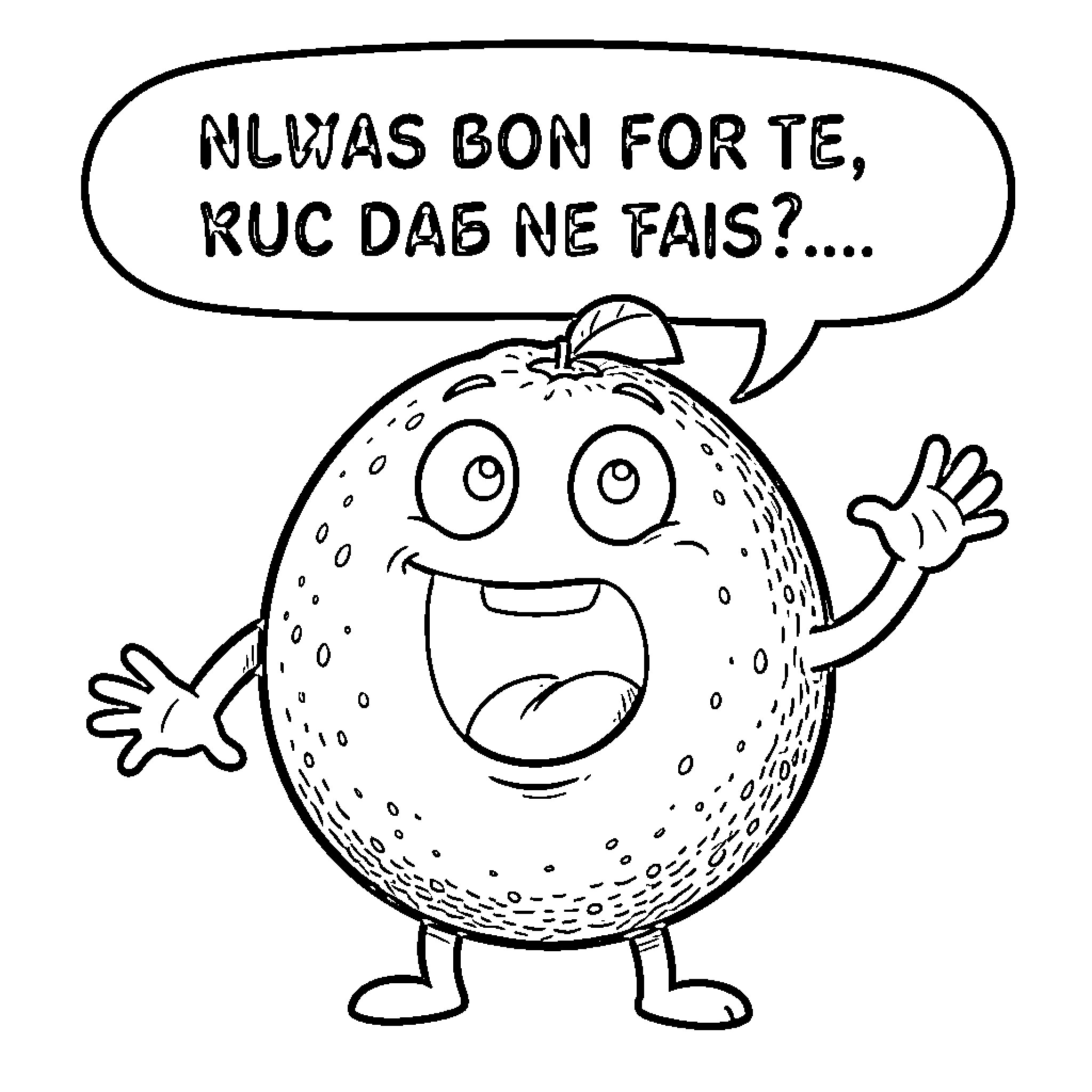 Orange creature expressing surprise in speech bubble Coloring Page (free black-and-white line drawing printable PDF for all, from beginners to advanced learners, including children, teens, adults, and seniors)