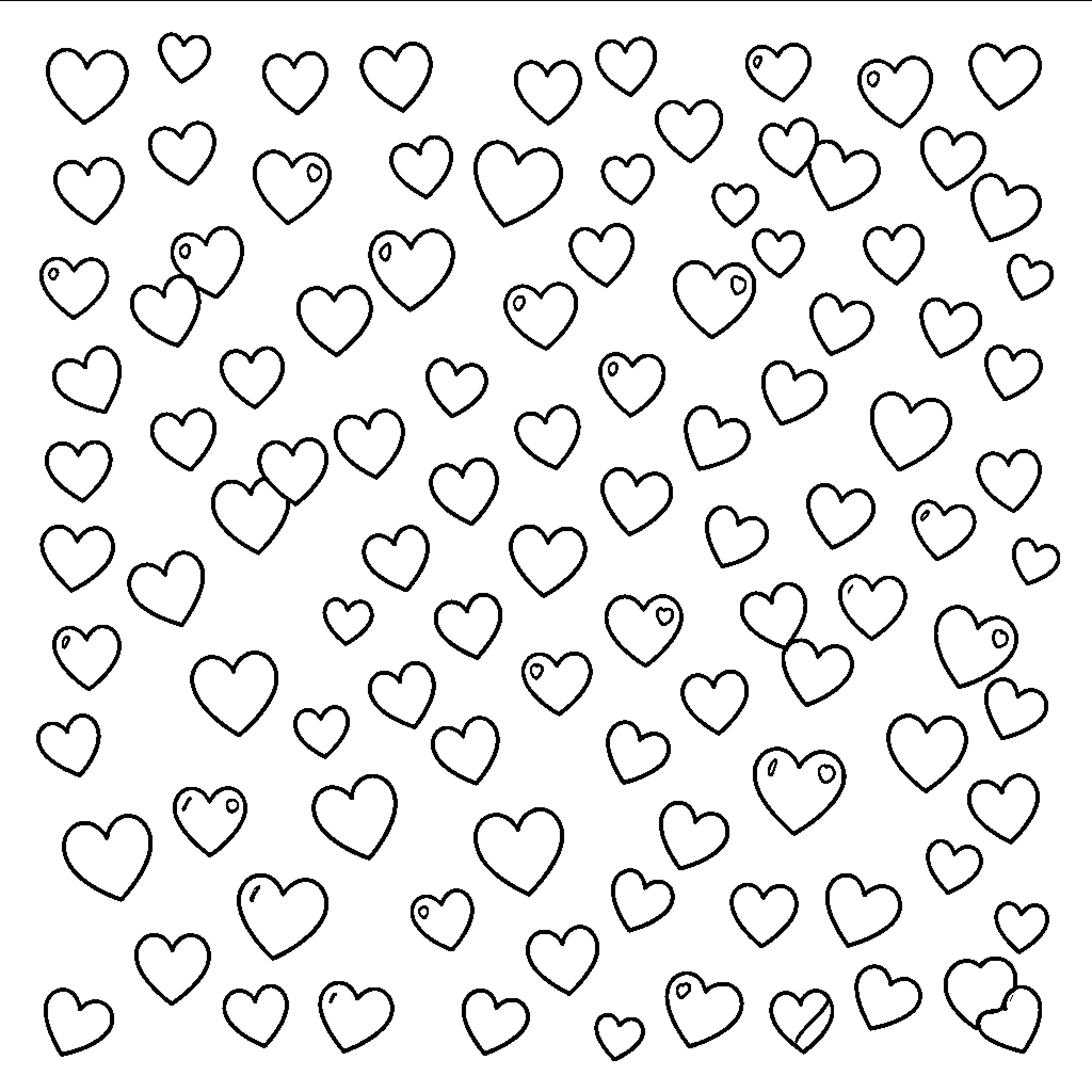 Heart-Shaped Symbols in Monochrome Layout Coloring Page (free black-and-white line drawing printable PDF for all, from beginners to advanced learners, including children, teens, adults, and seniors)