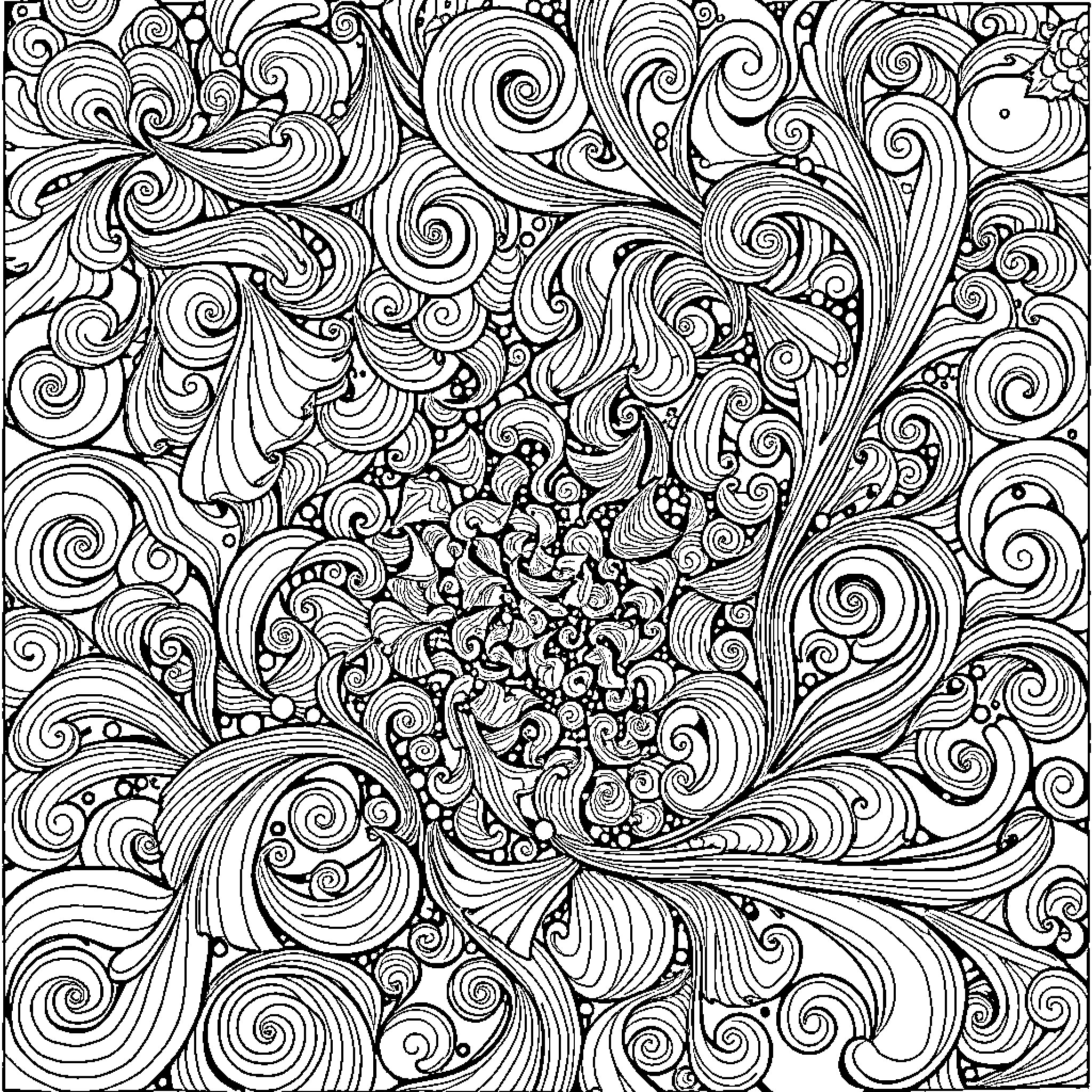 Zentangle of intricate swirling patterns Coloring Page (free black-and-white line drawing printable PDF for all, from beginners to advanced learners, including children, teens, adults, and seniors)