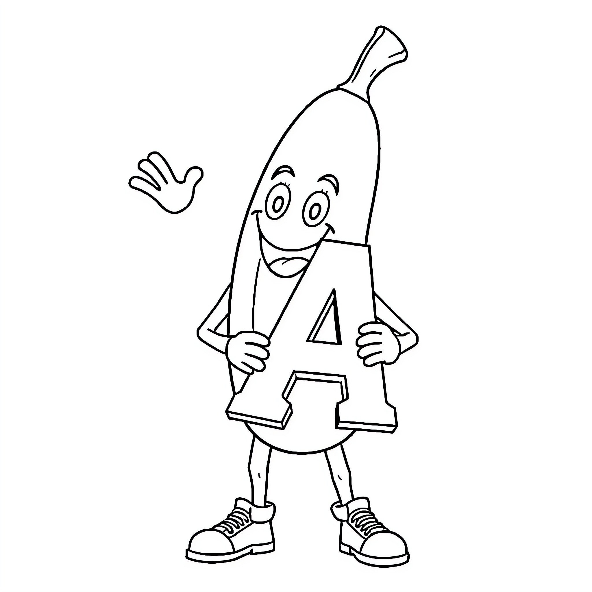 Peely character waving and smiling happily Coloring Page (free black-and-white line drawing printable PDF for all, from beginners to advanced learners, including children, teens, adults, and seniors)