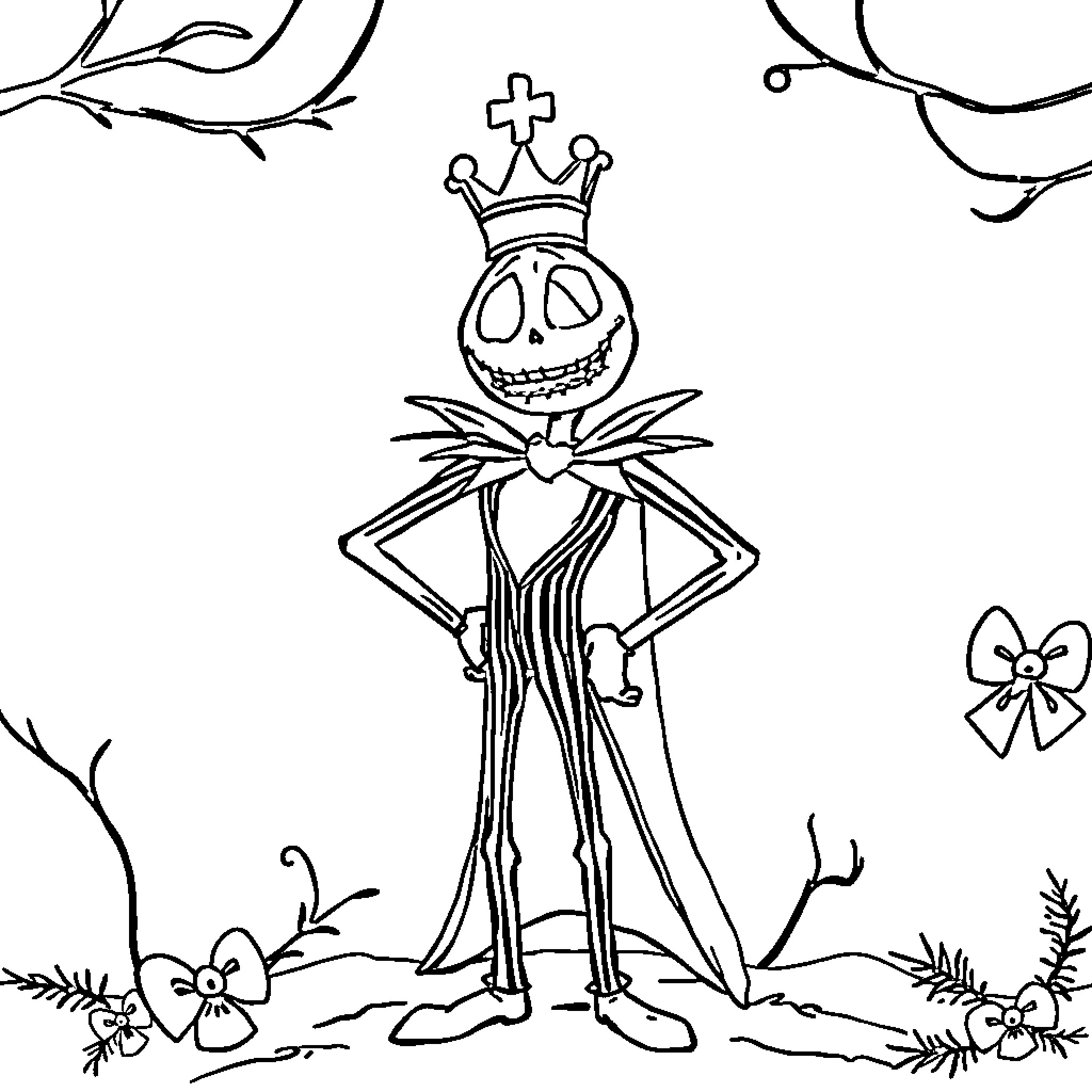 Jack the Pumpkin King in the Enchanted Forest Coloring Page (free black-and-white line drawing printable PDF for all, from beginners to advanced learners, including children, teens, adults, and seniors)