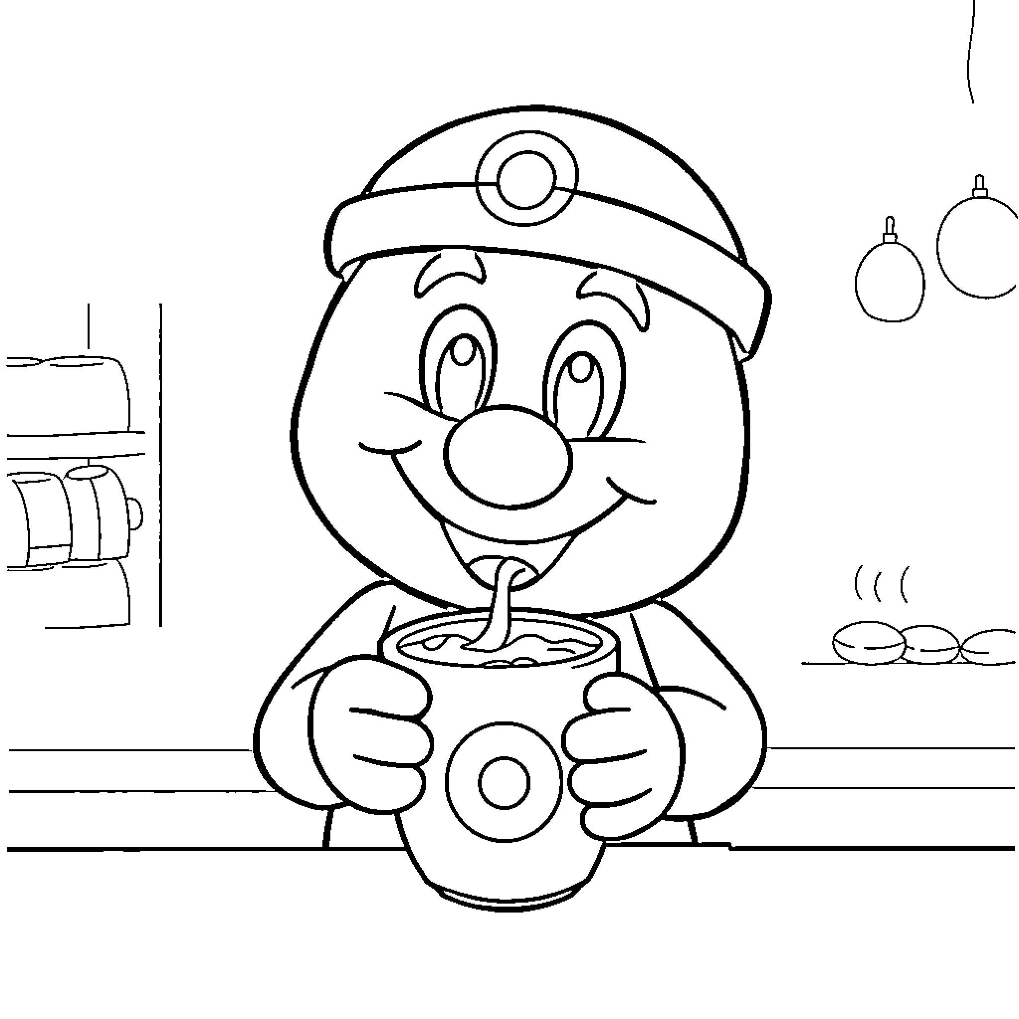Target Mascot Playing with Toy Coloring Page (free black-and-white line drawing printable PDF for all, from beginners to advanced learners, including children, teens, adults, and seniors)