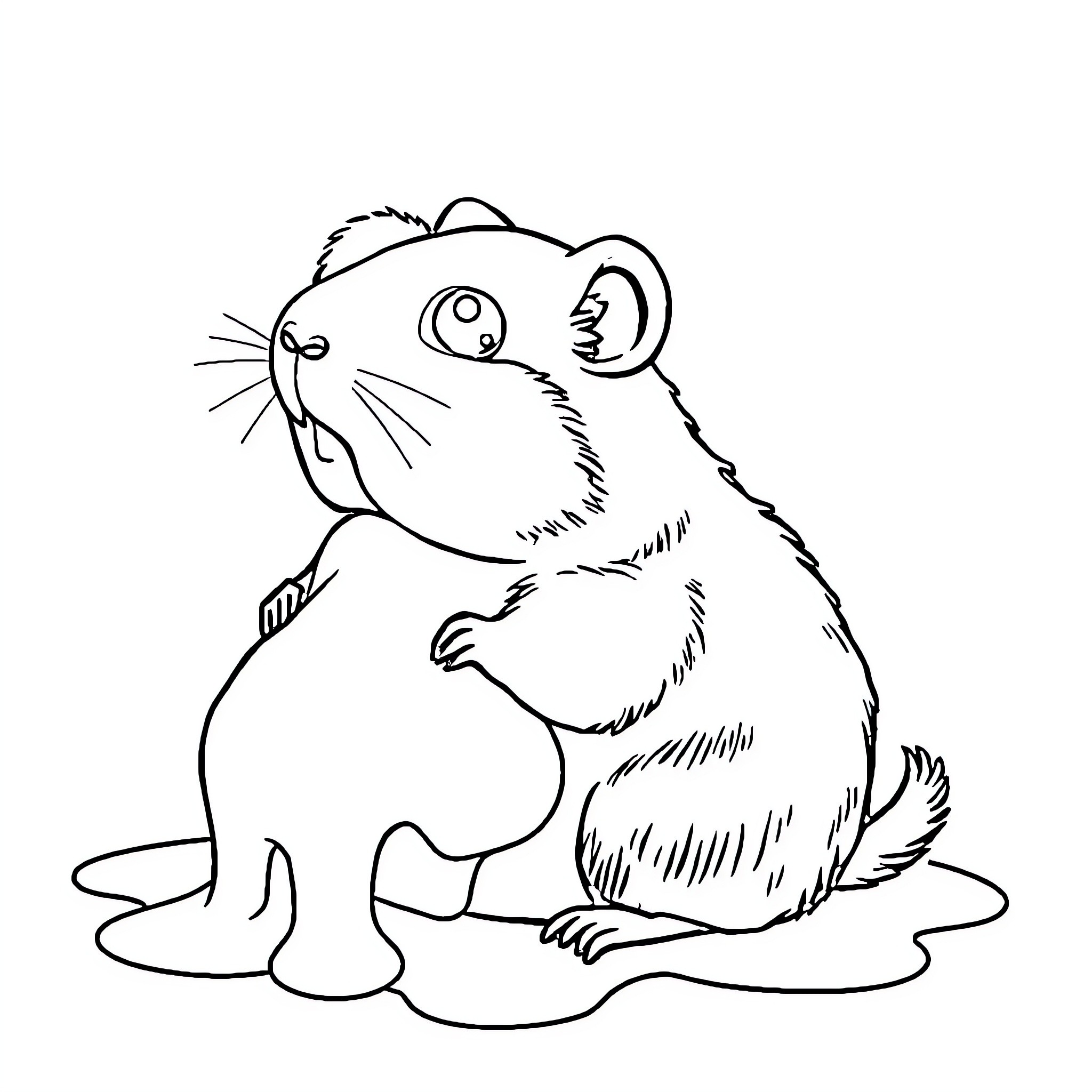 Hamster looking curiously at something Coloring Page (free black-and-white line drawing printable PDF for all, from beginners to advanced learners, including children, teens, adults, and seniors)
