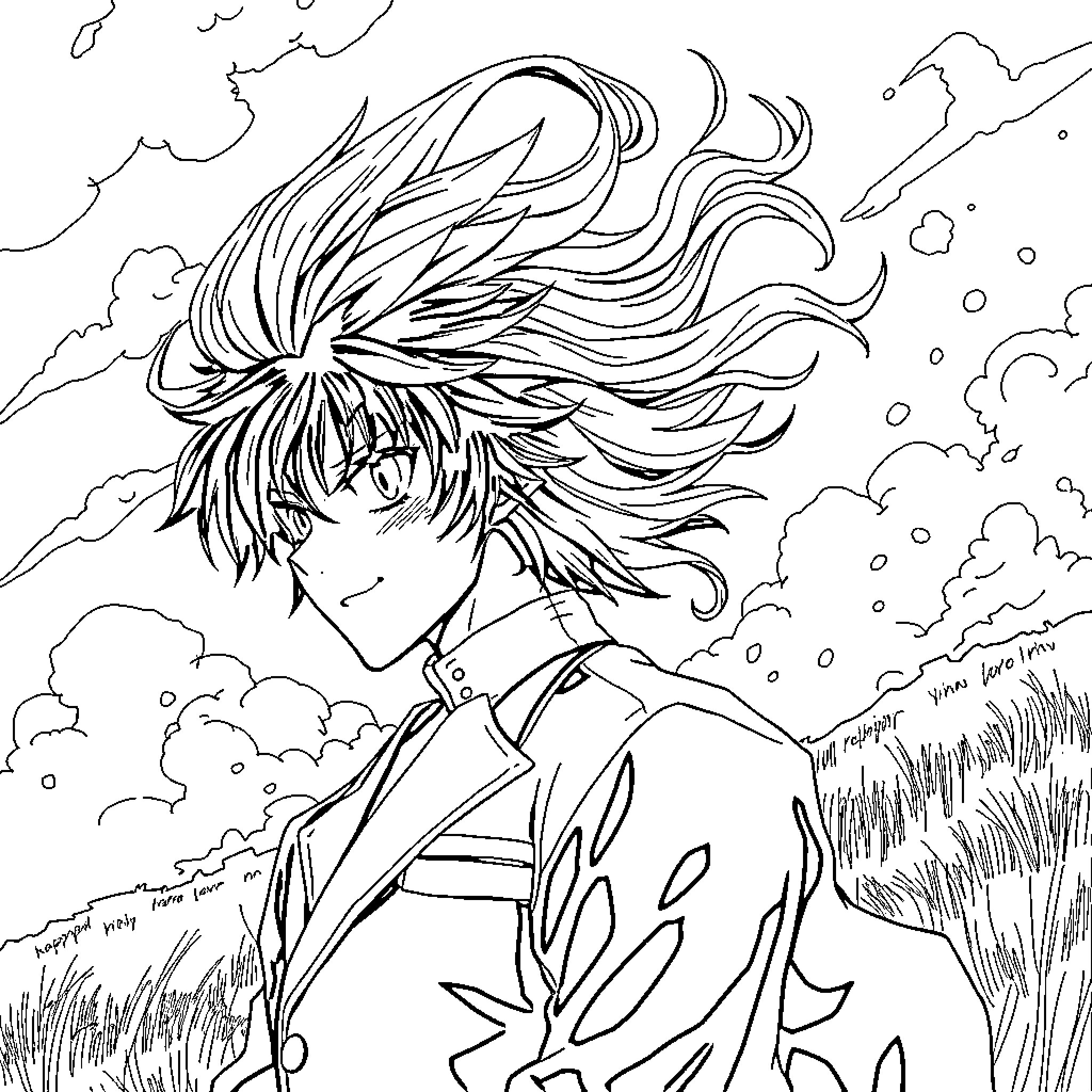 Zenitsu's Windy Adventure Coloring Page (free black-and-white line drawing printable PDF for all, from beginners to advanced learners, including children, teens, adults, and seniors)