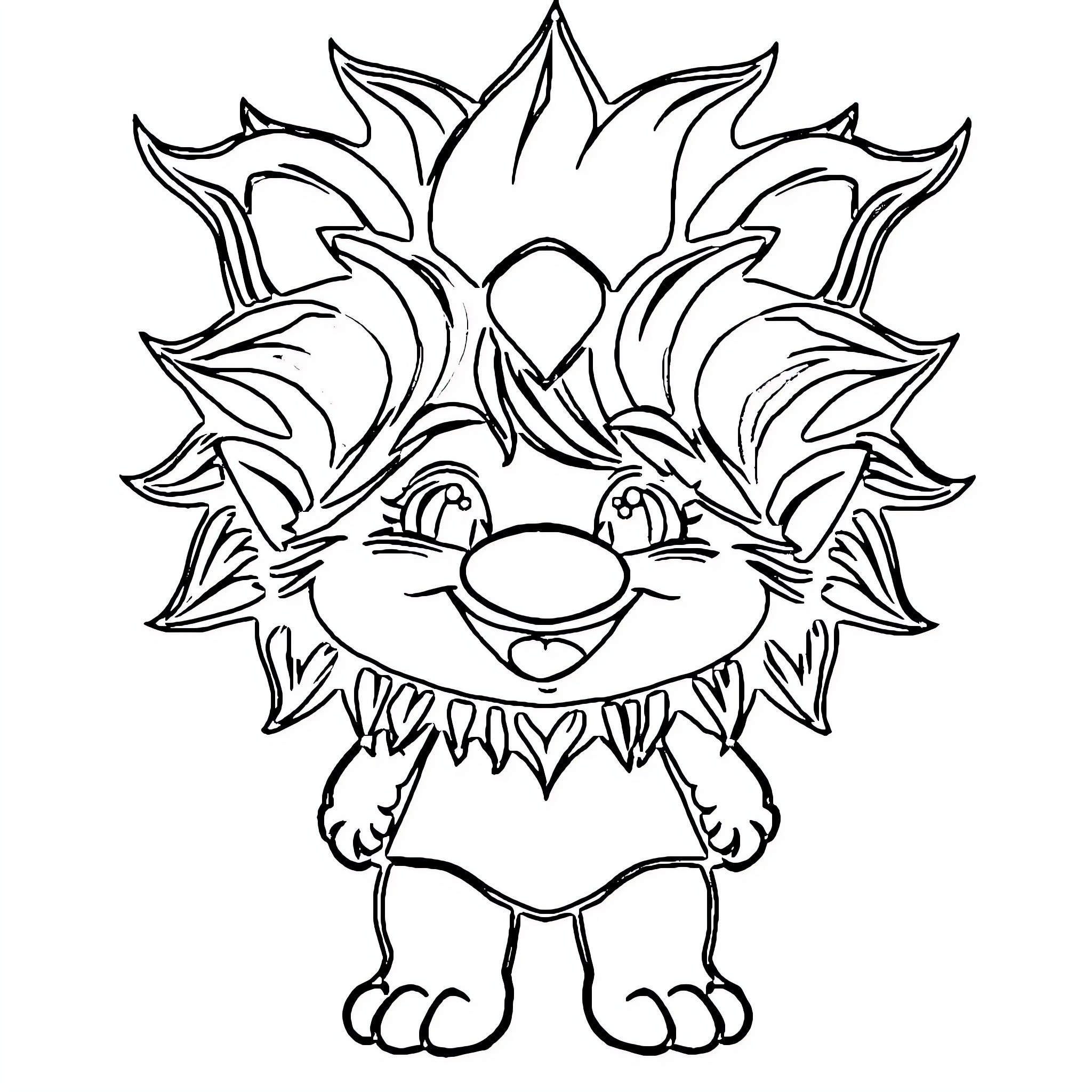Troll with wild and expressive features Coloring Page (free black-and-white line drawing printable PDF for all, from beginners to advanced learners, including children, teens, adults, and seniors)