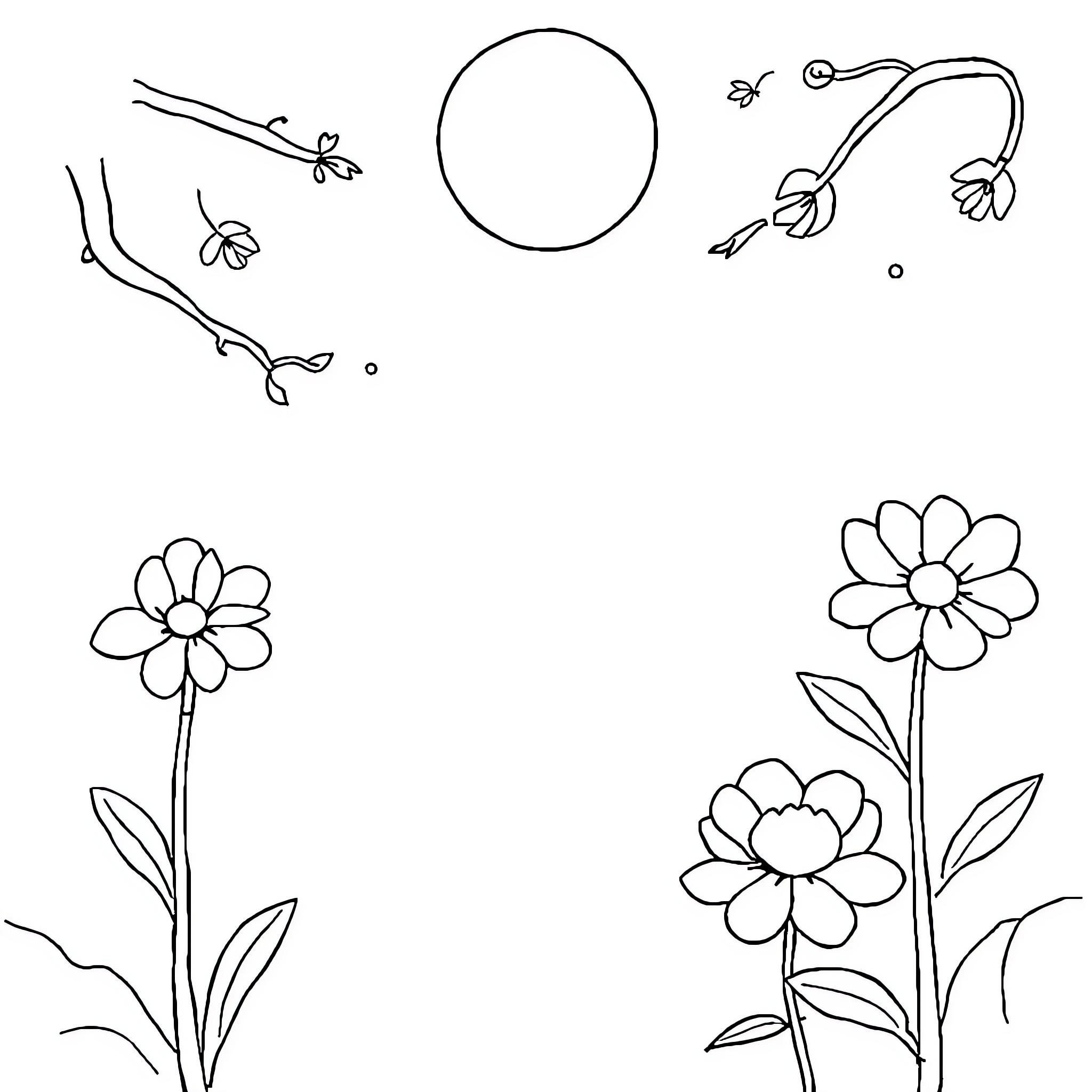 طفل تلوين بزهور جميلة Coloring Page (free black-and-white line drawing printable PDF for all, from beginners to advanced learners, including children, teens, adults, and seniors)